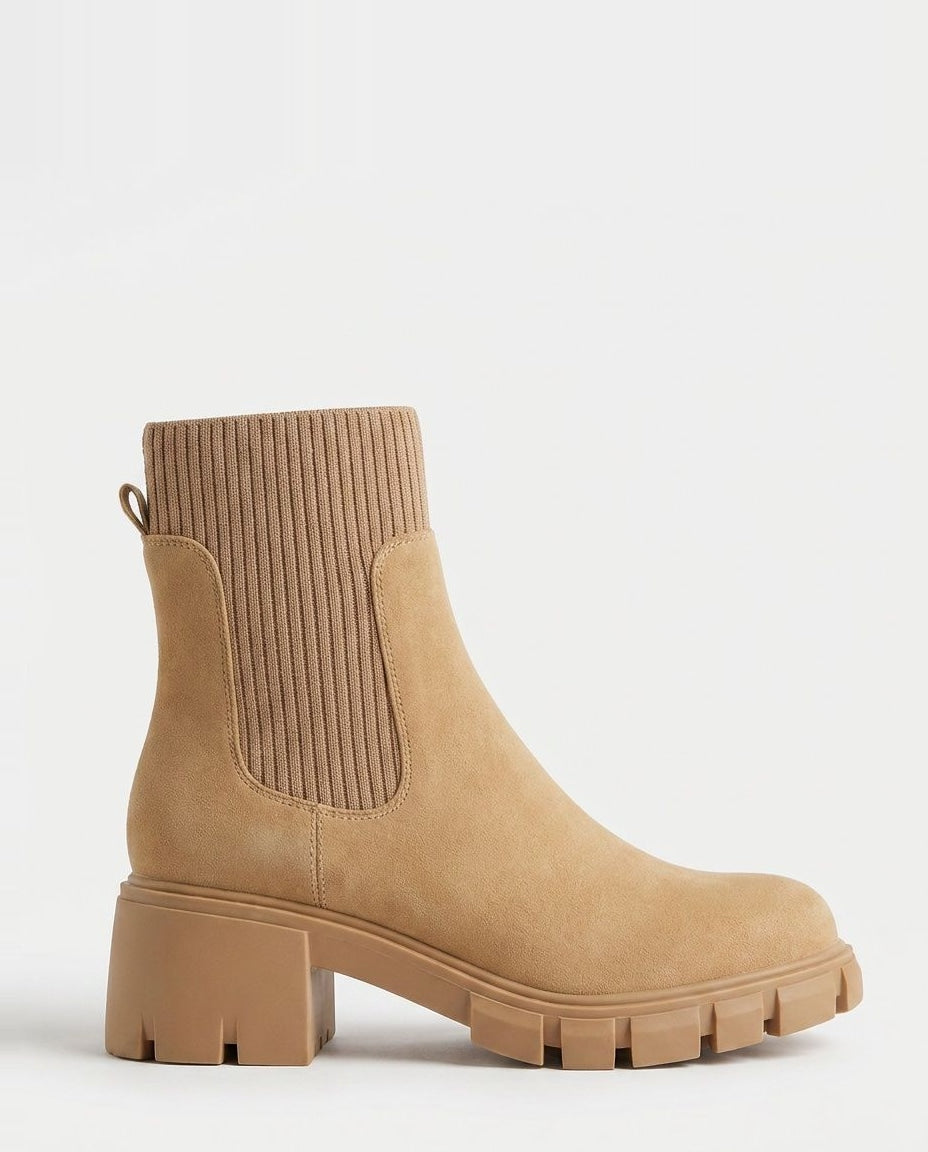Chunky Knit-Collar Ankle Boots