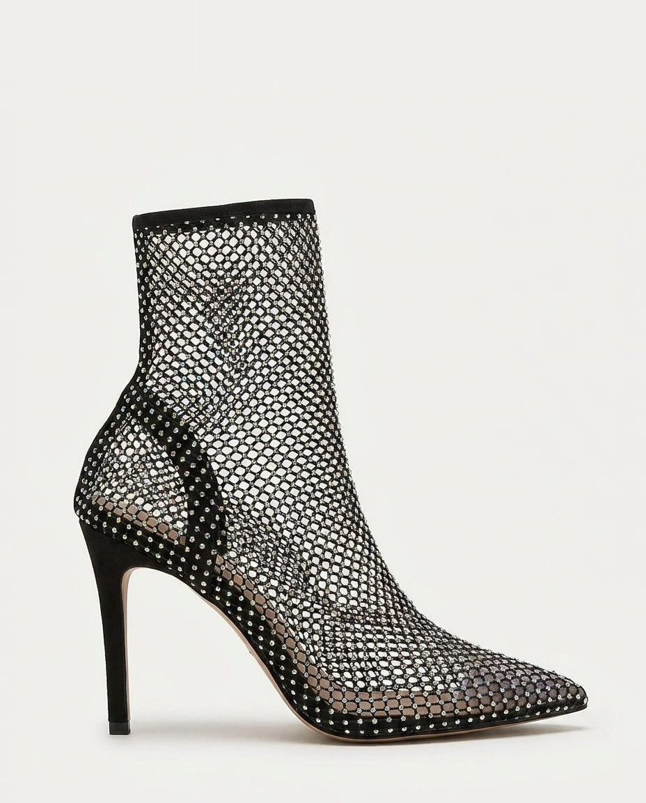 Rhinestone Mesh Stiletto Ankle Boots