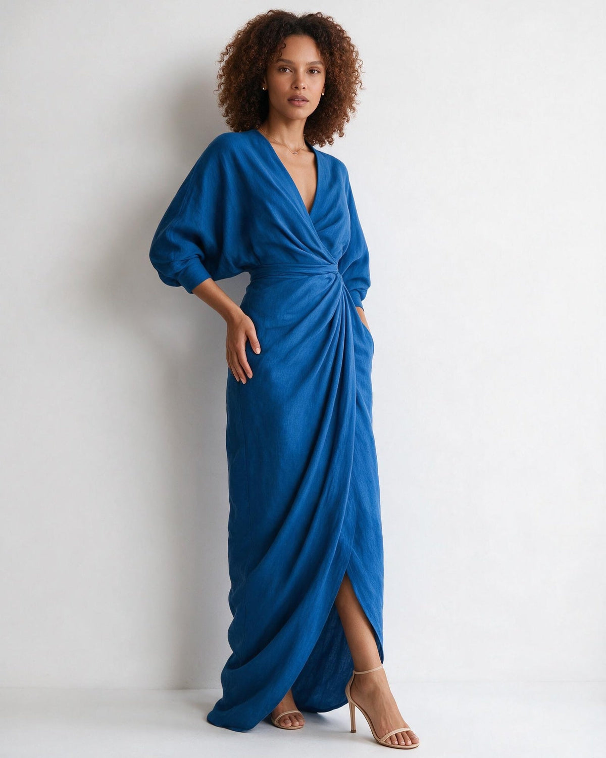 Twist-Front Wrap Maxi Dress