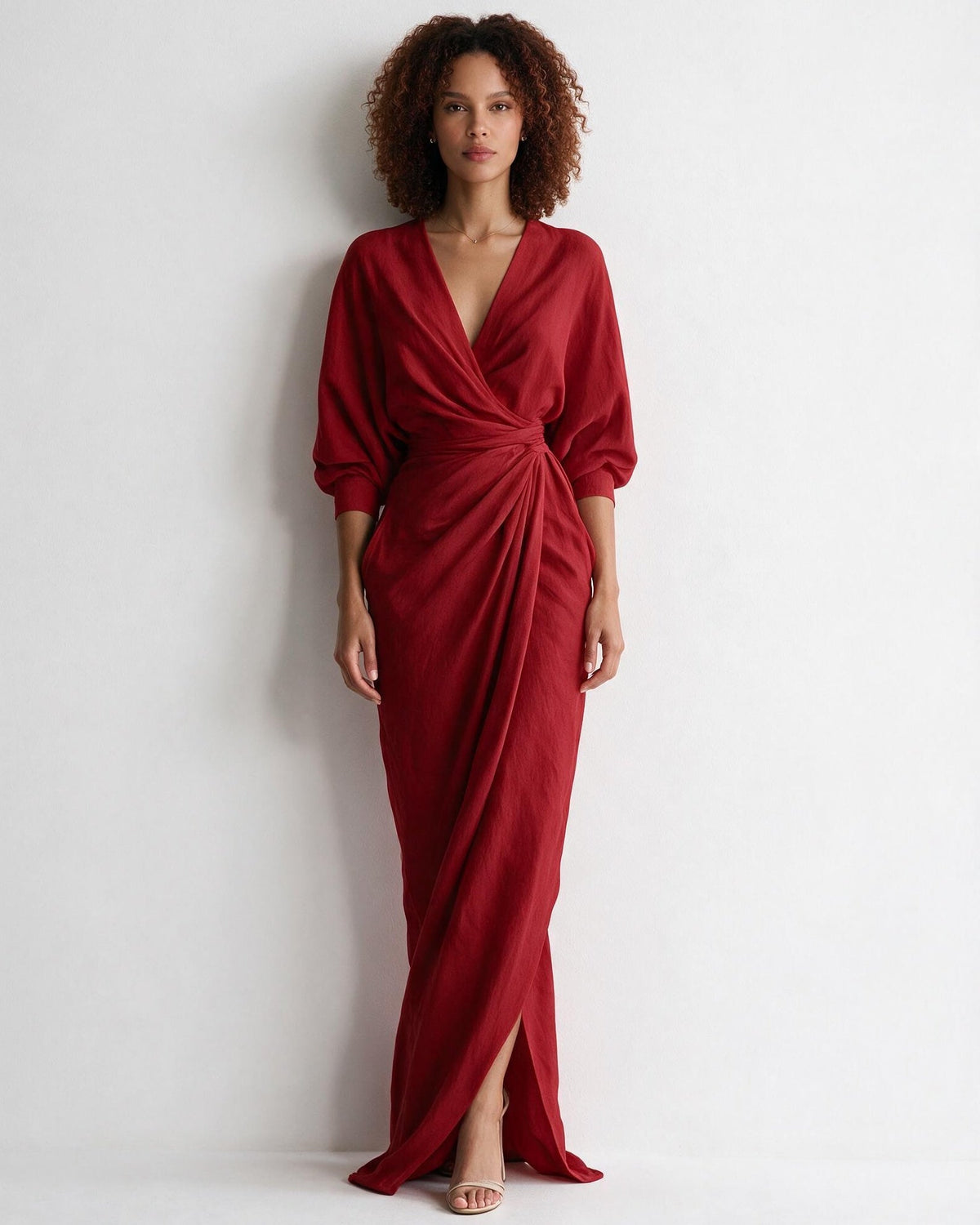 Twist-Front Wrap Maxi Dress
