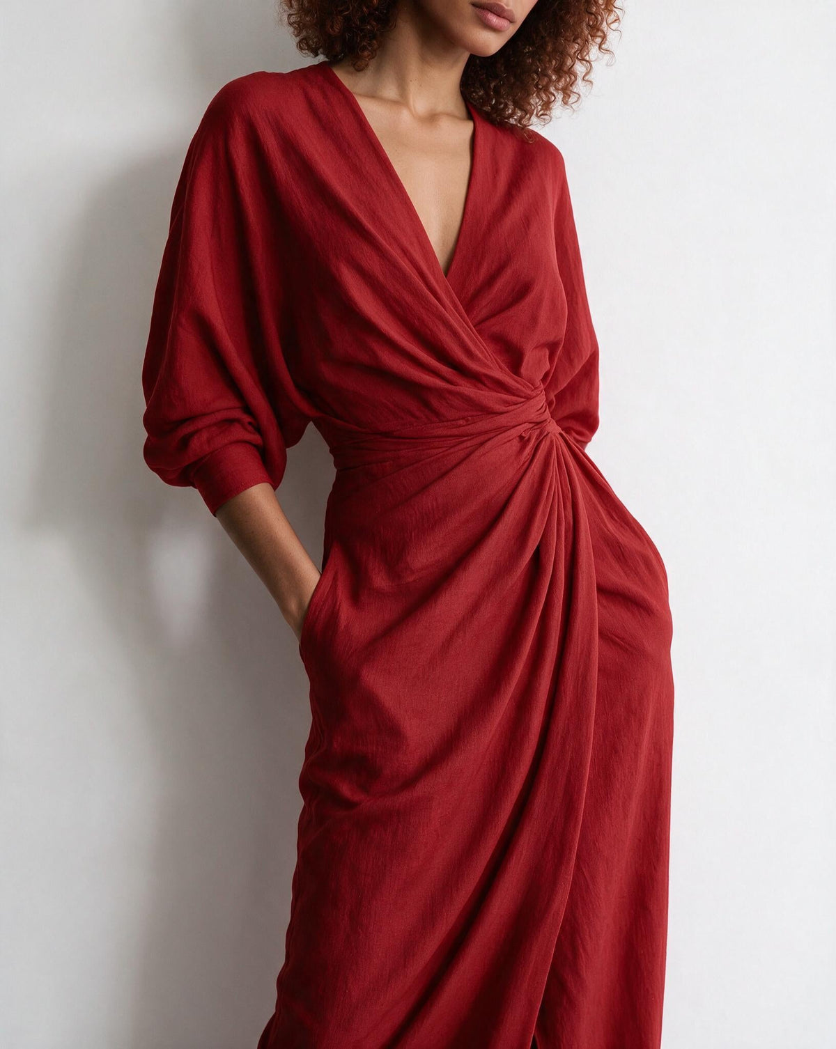 Twist-Front Wrap Maxi Dress