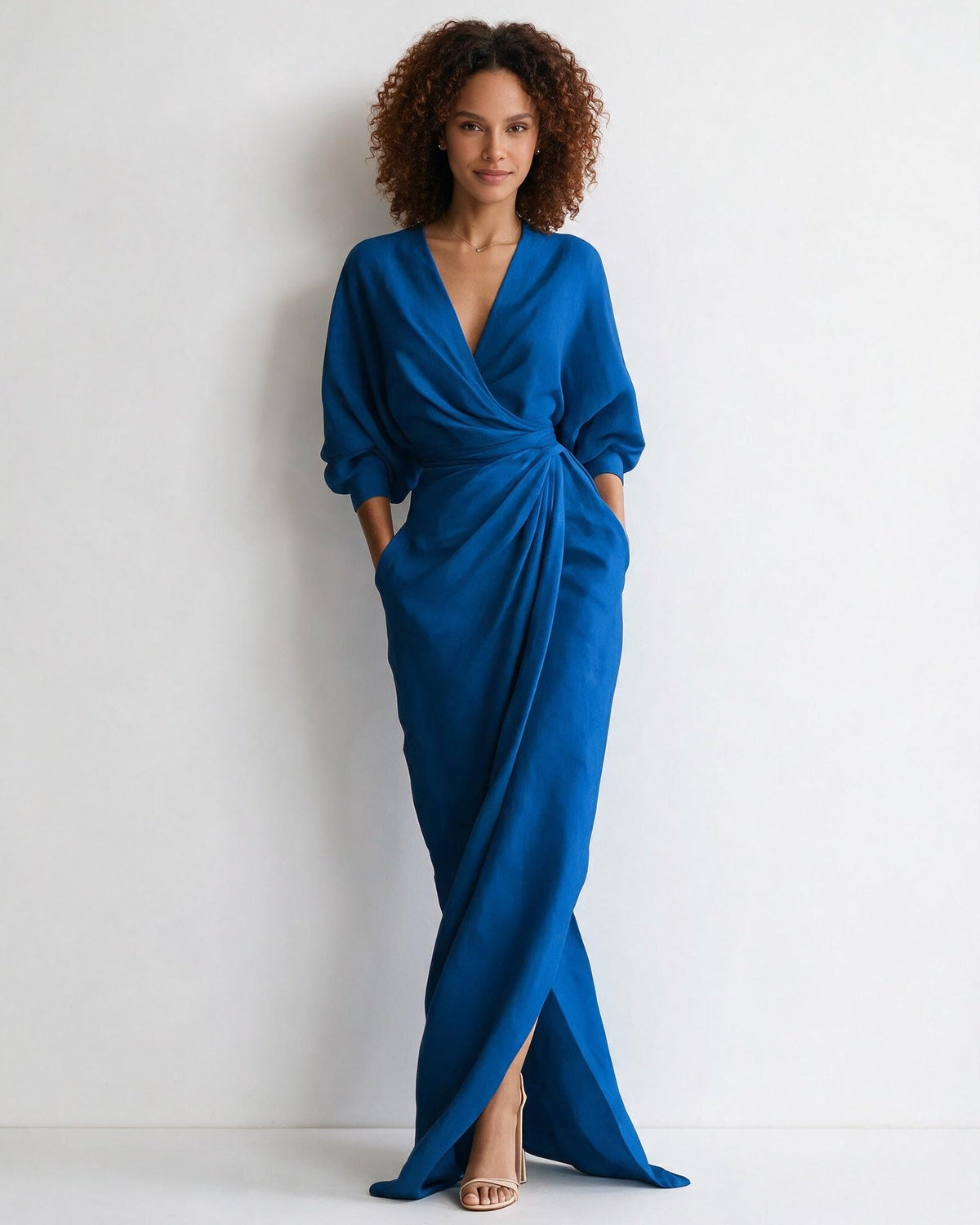 Twist-Front Wrap Maxi Dress