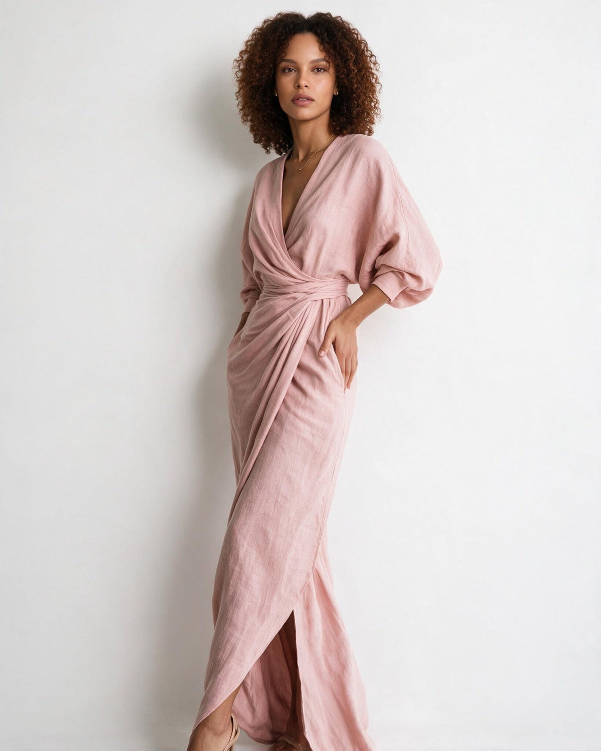 Twist-Front Wrap Maxi Dress