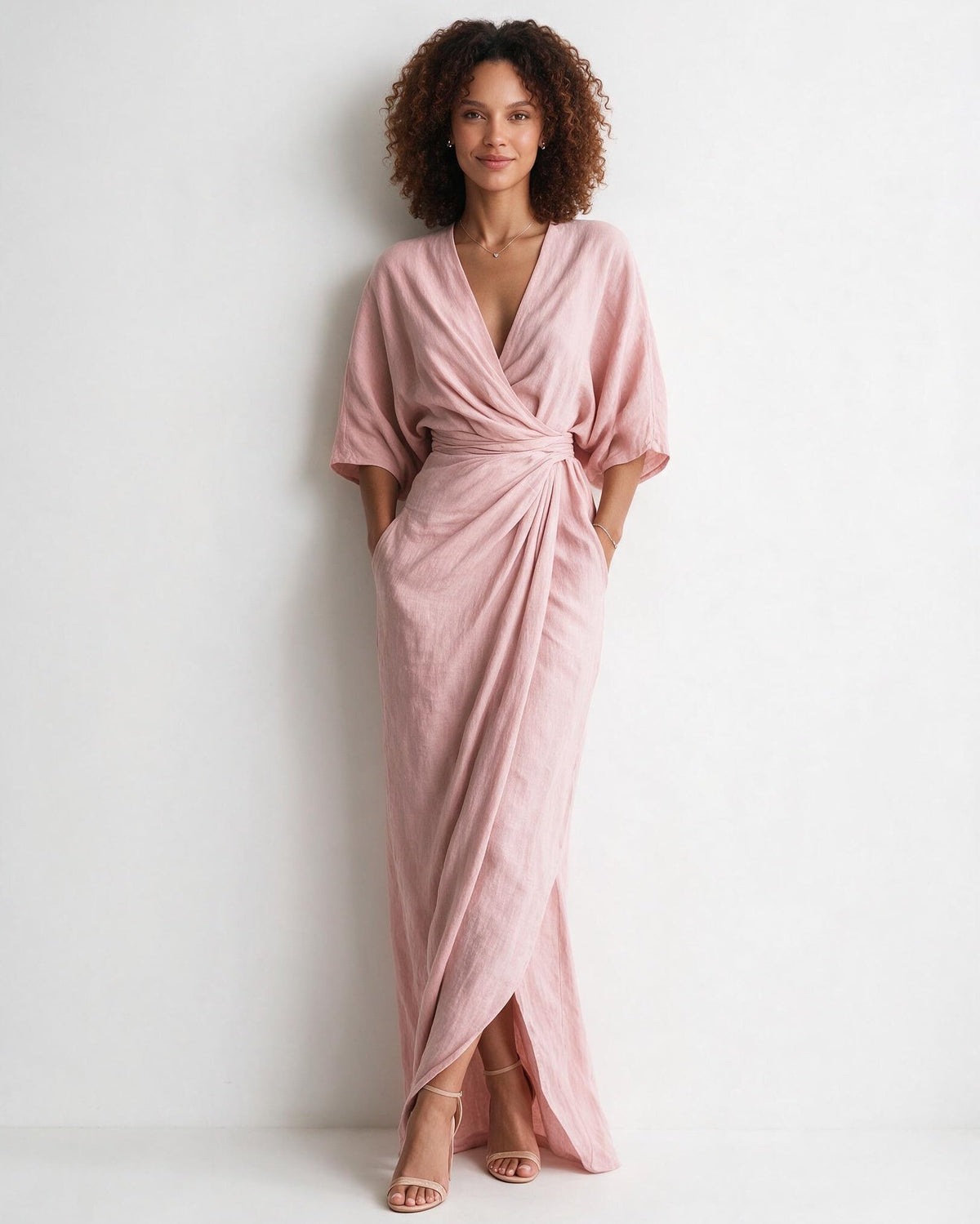 Twist-Front Wrap Maxi Dress