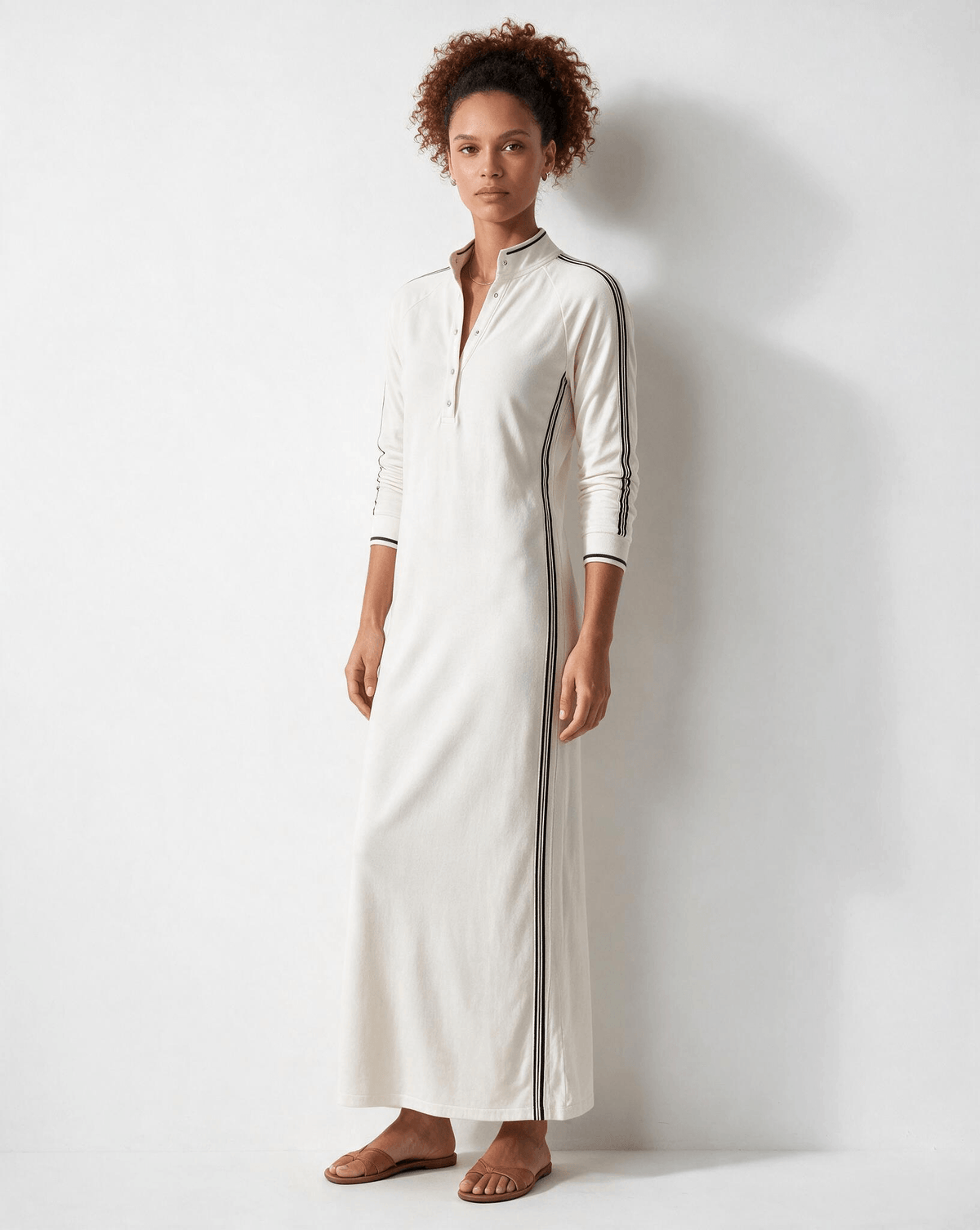Cotton Track-Stripe Polo Maxi Dress