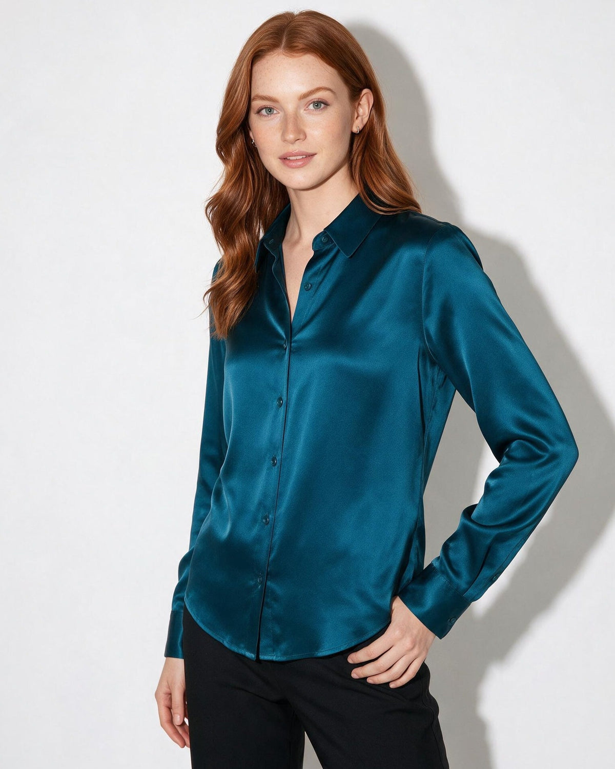 Silk Collared Long-Sleeve Blouse