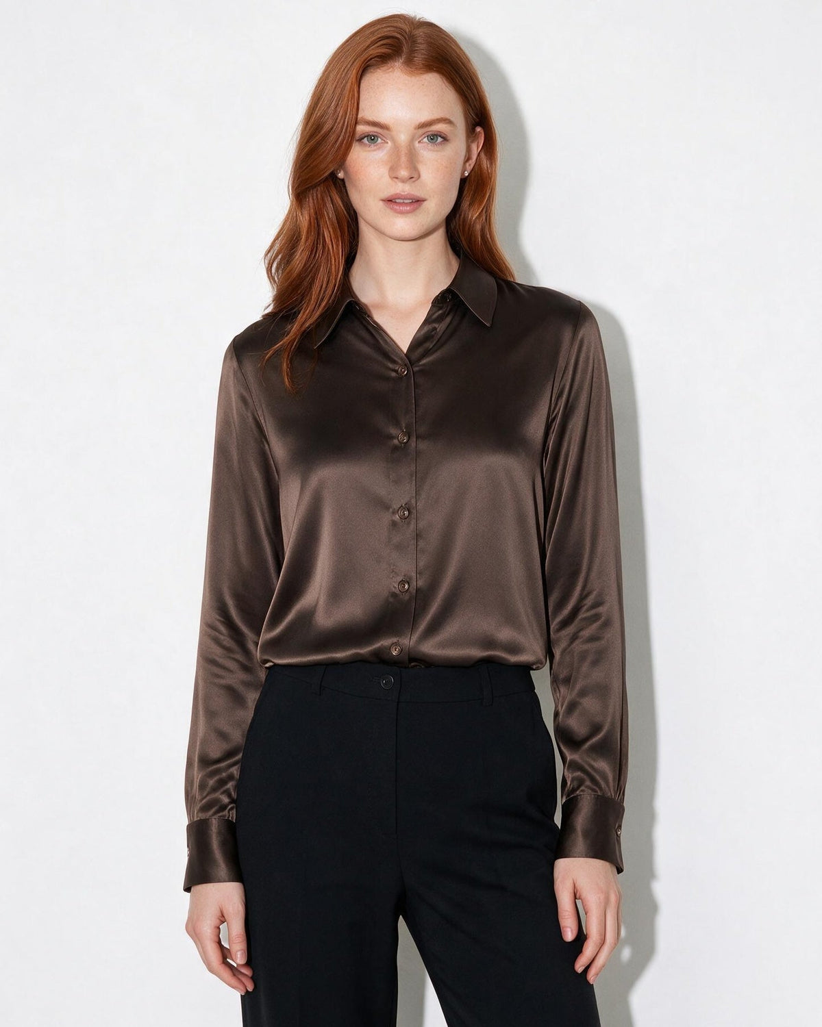 Silk Collared Long-Sleeve Blouse
