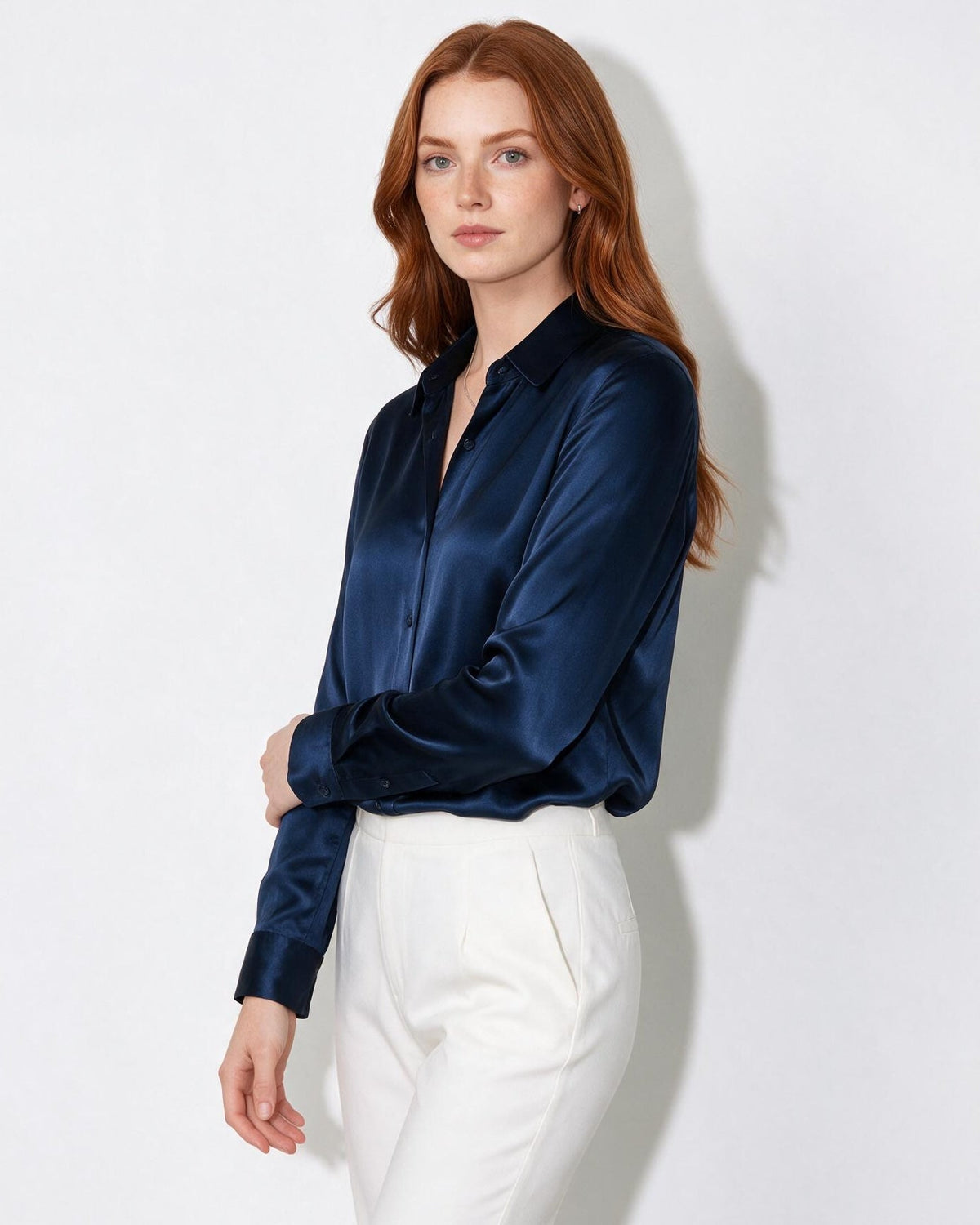 Silk Collared Long-Sleeve Blouse