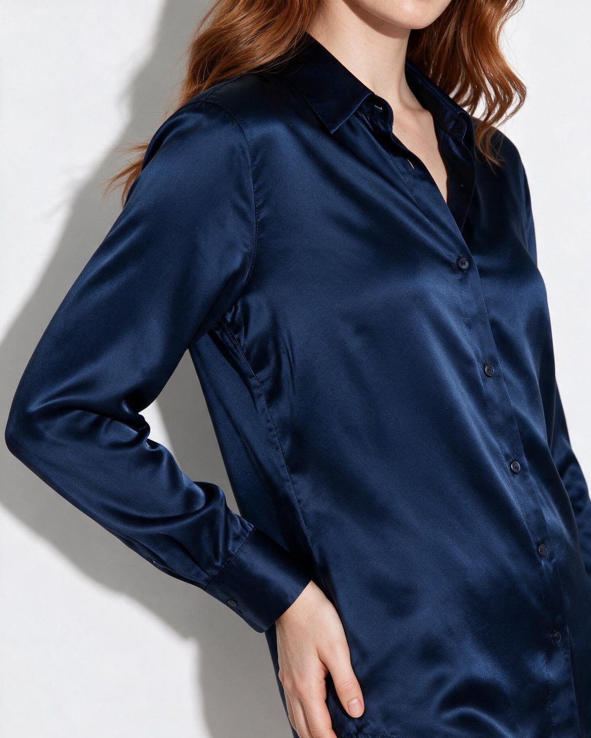 Silk Collared Long-Sleeve Blouse