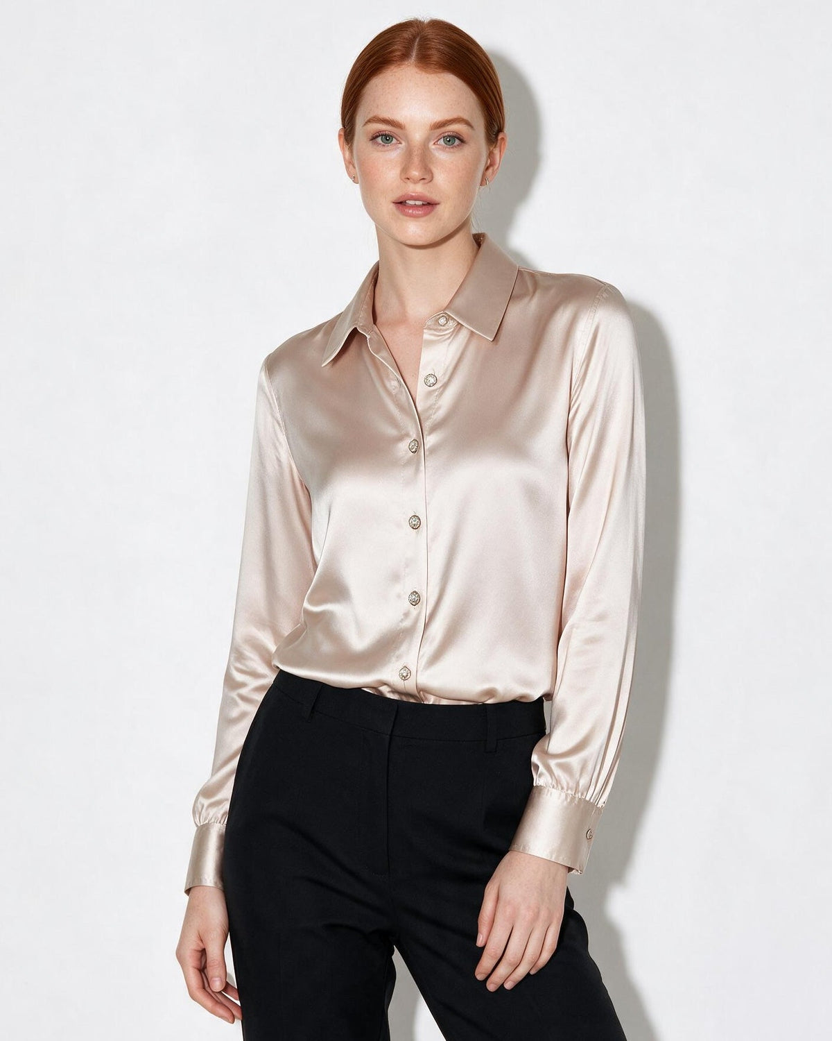 Silk Collared Long-Sleeve Blouse
