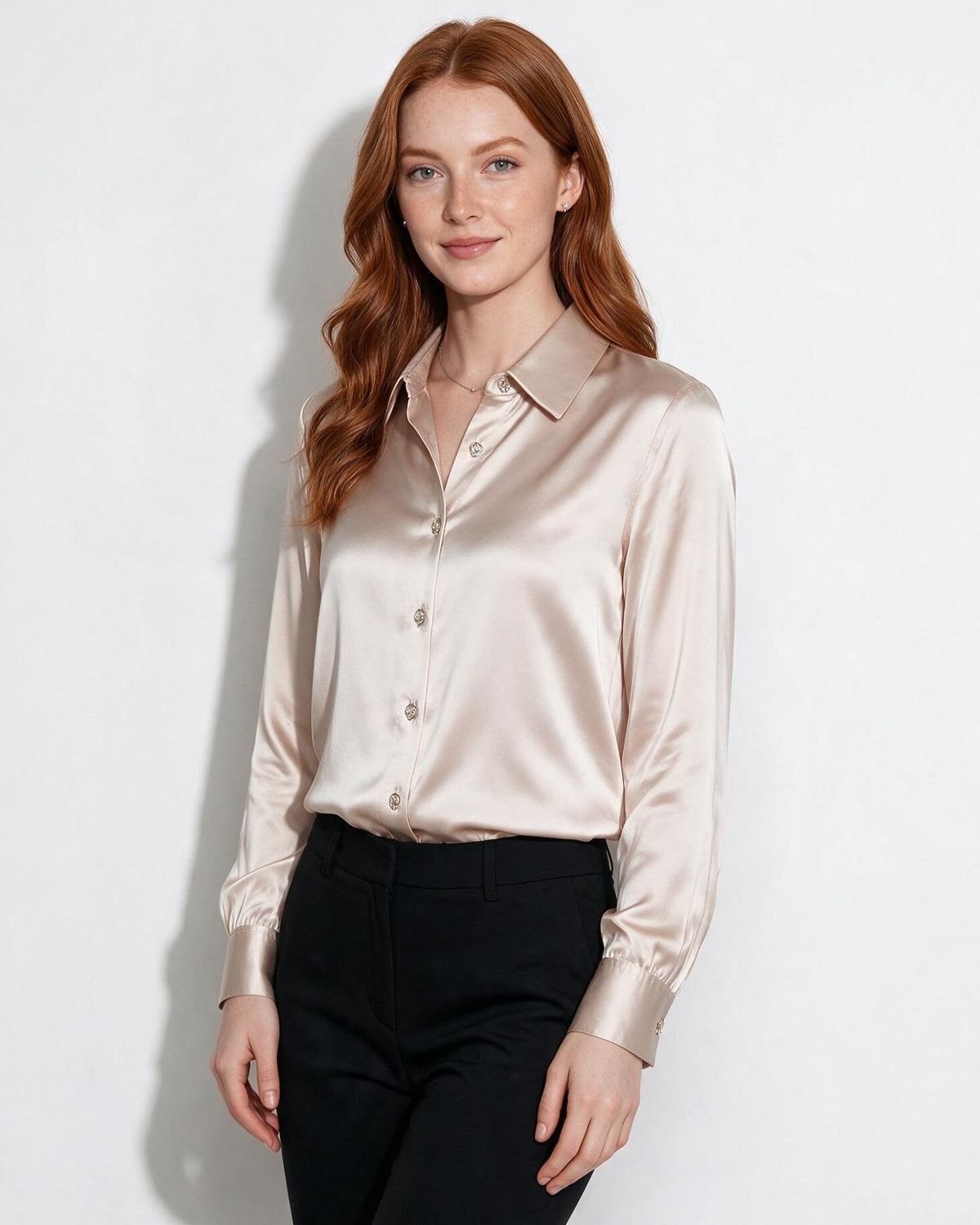 Silk Collared Long-Sleeve Blouse