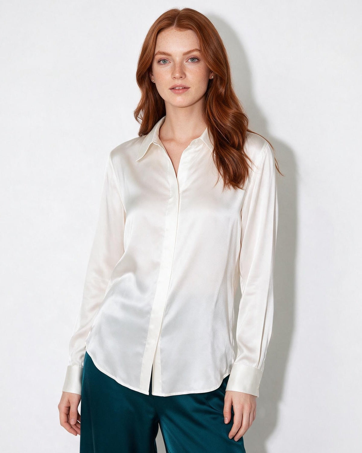Silk Collared Long-Sleeve Blouse