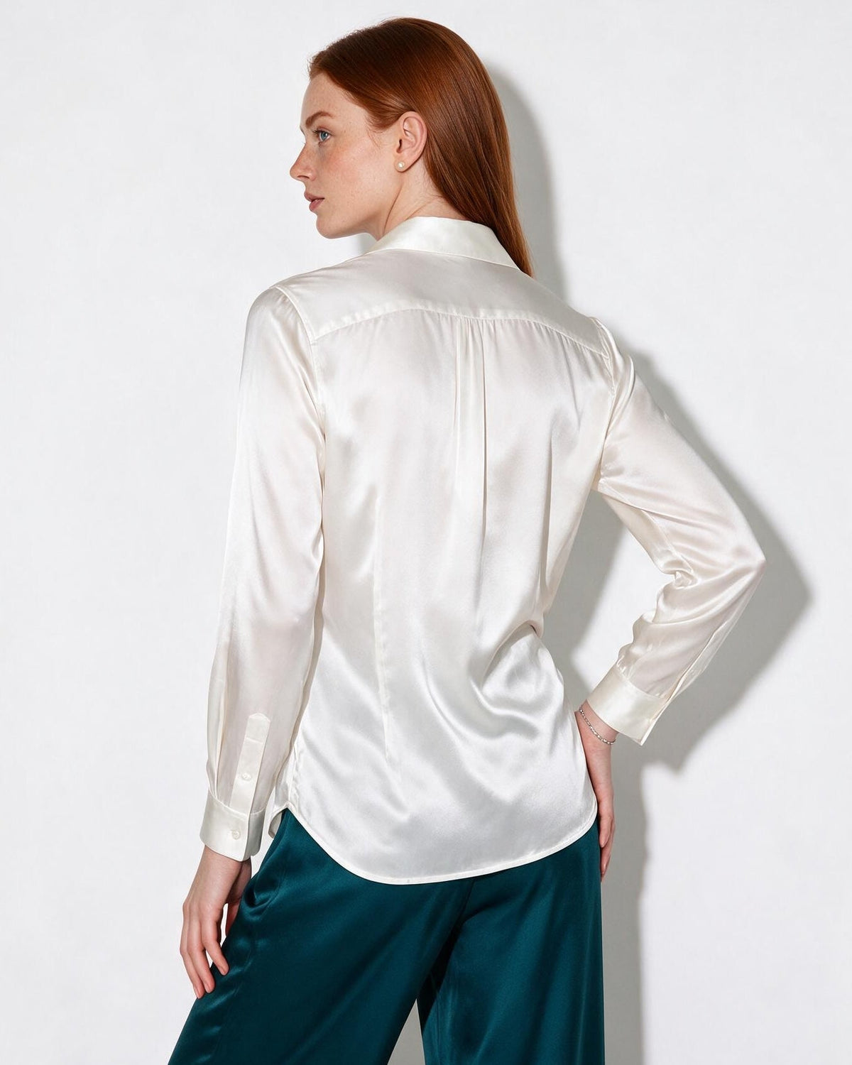 Silk Collared Long-Sleeve Blouse