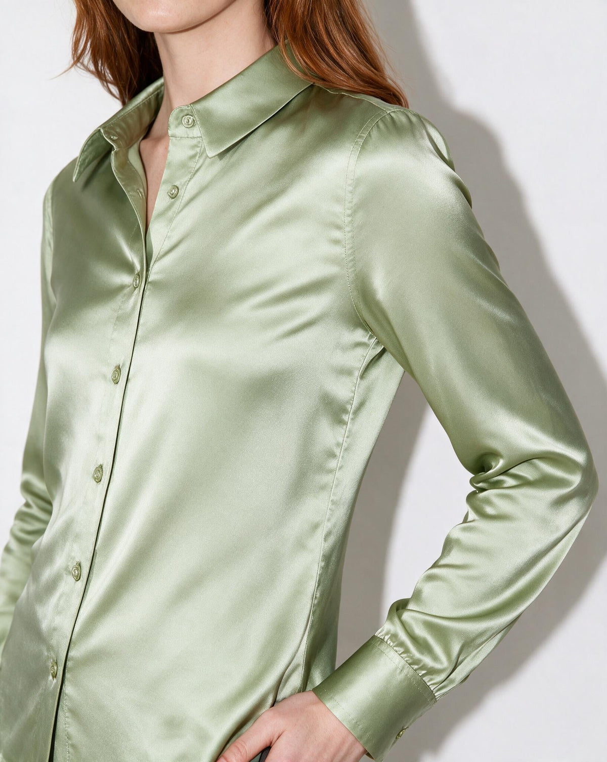 Silk Collared Long-Sleeve Blouse