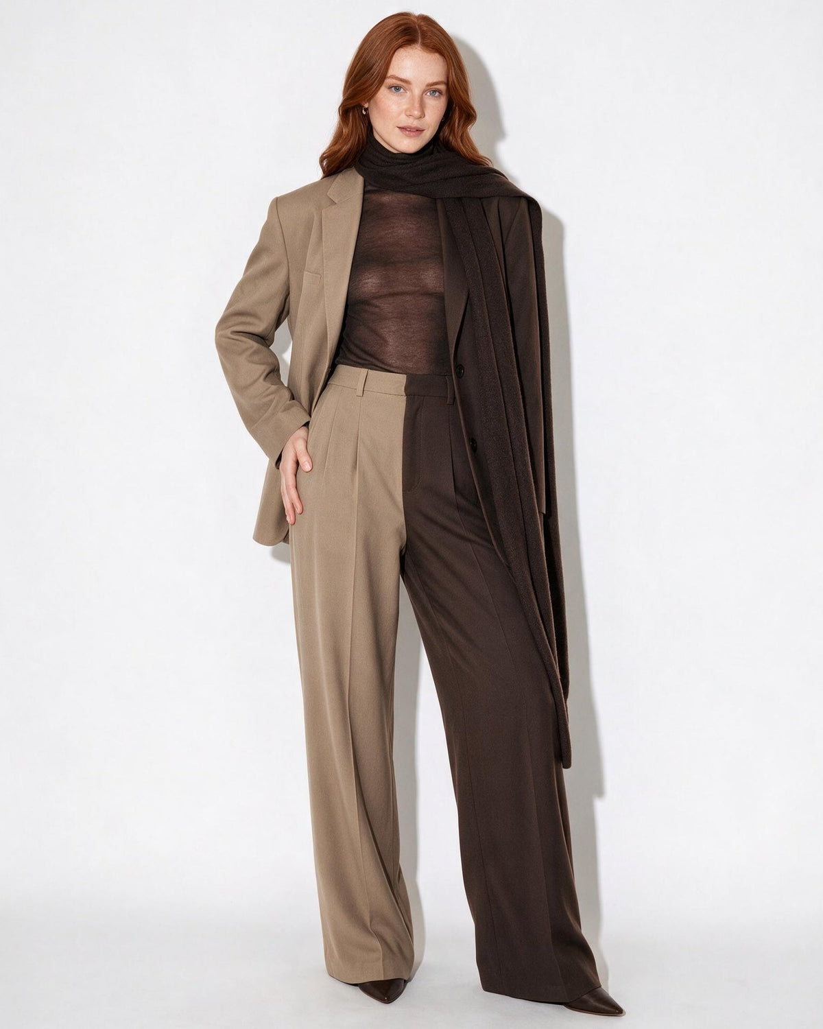 Two-Tone Oversized Wide-Leg Trouser Suit