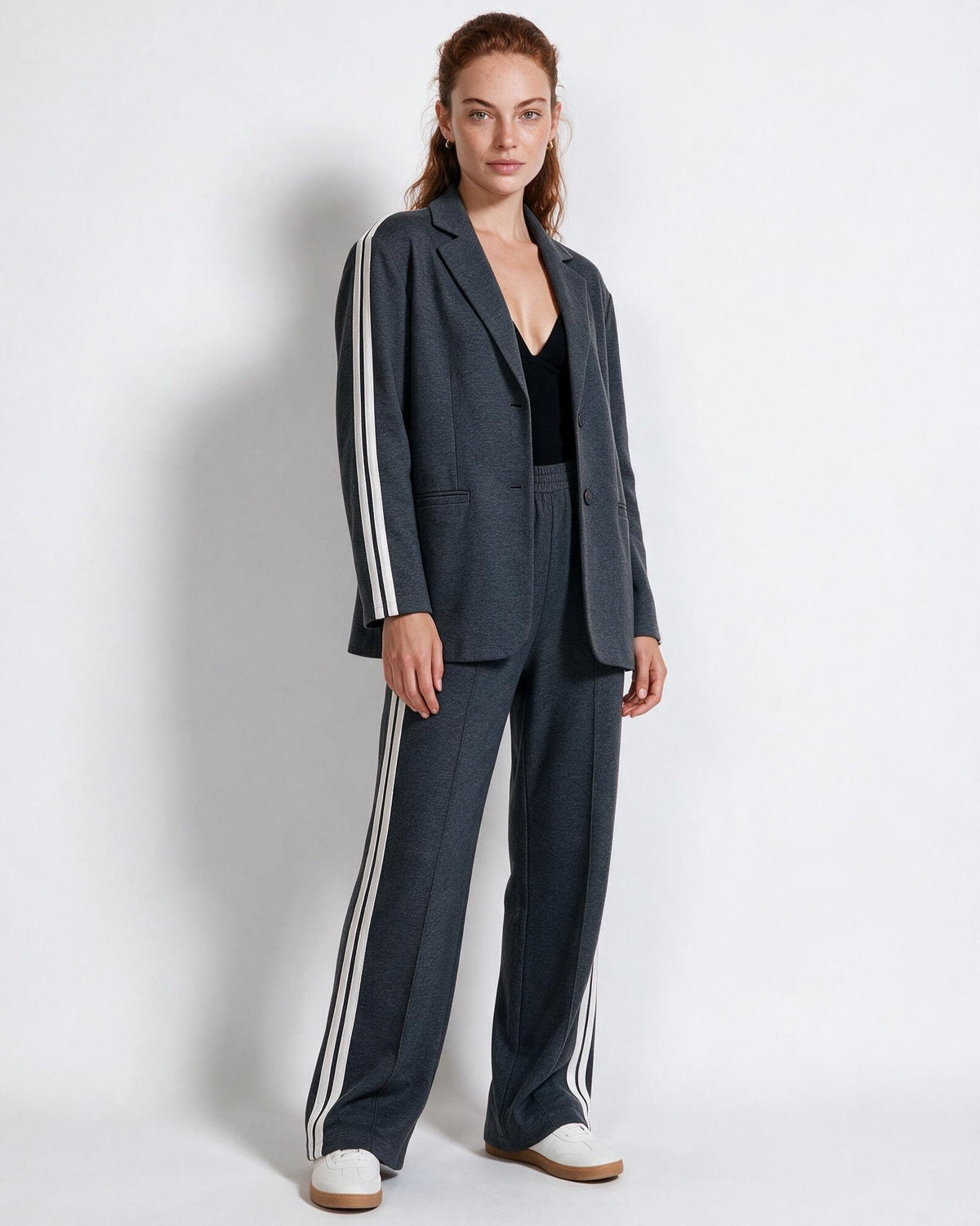Contrast Stripe Wide-Leg Blazer Co-ord