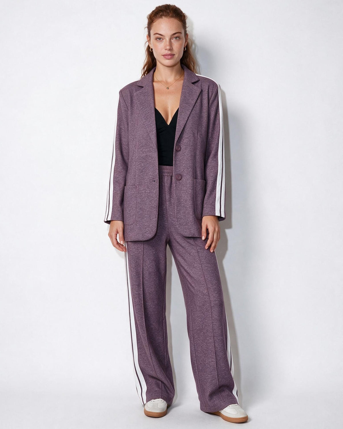 Contrast Stripe Wide-Leg Blazer Co-ord