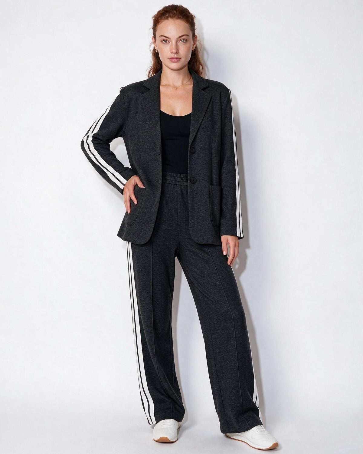 Contrast Stripe Wide-Leg Blazer Co-ord