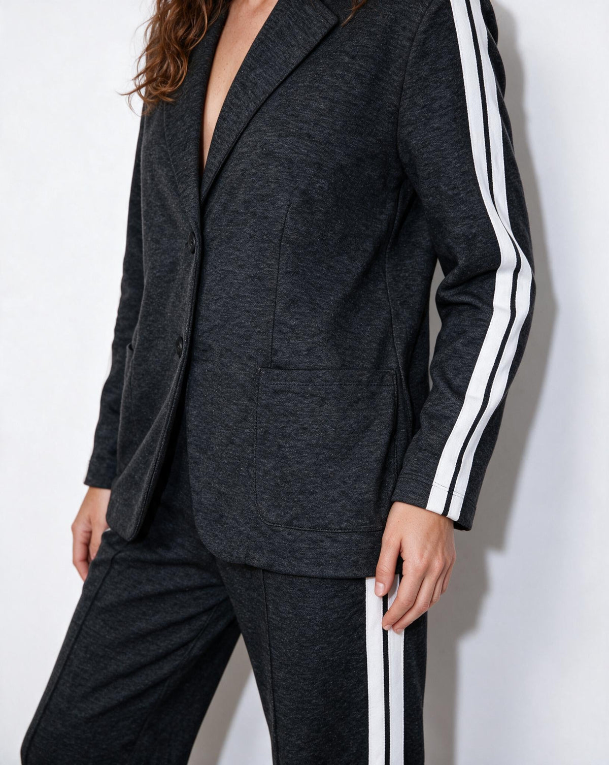 Contrast Stripe Wide-Leg Blazer Co-ord