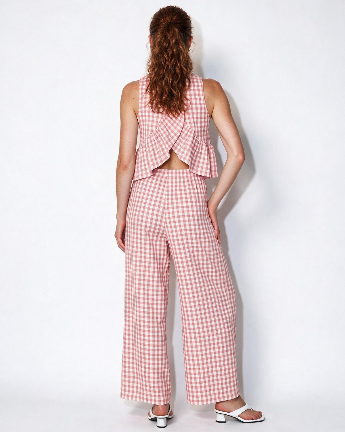 Gingham Peplum Wide-Leg Co-ord