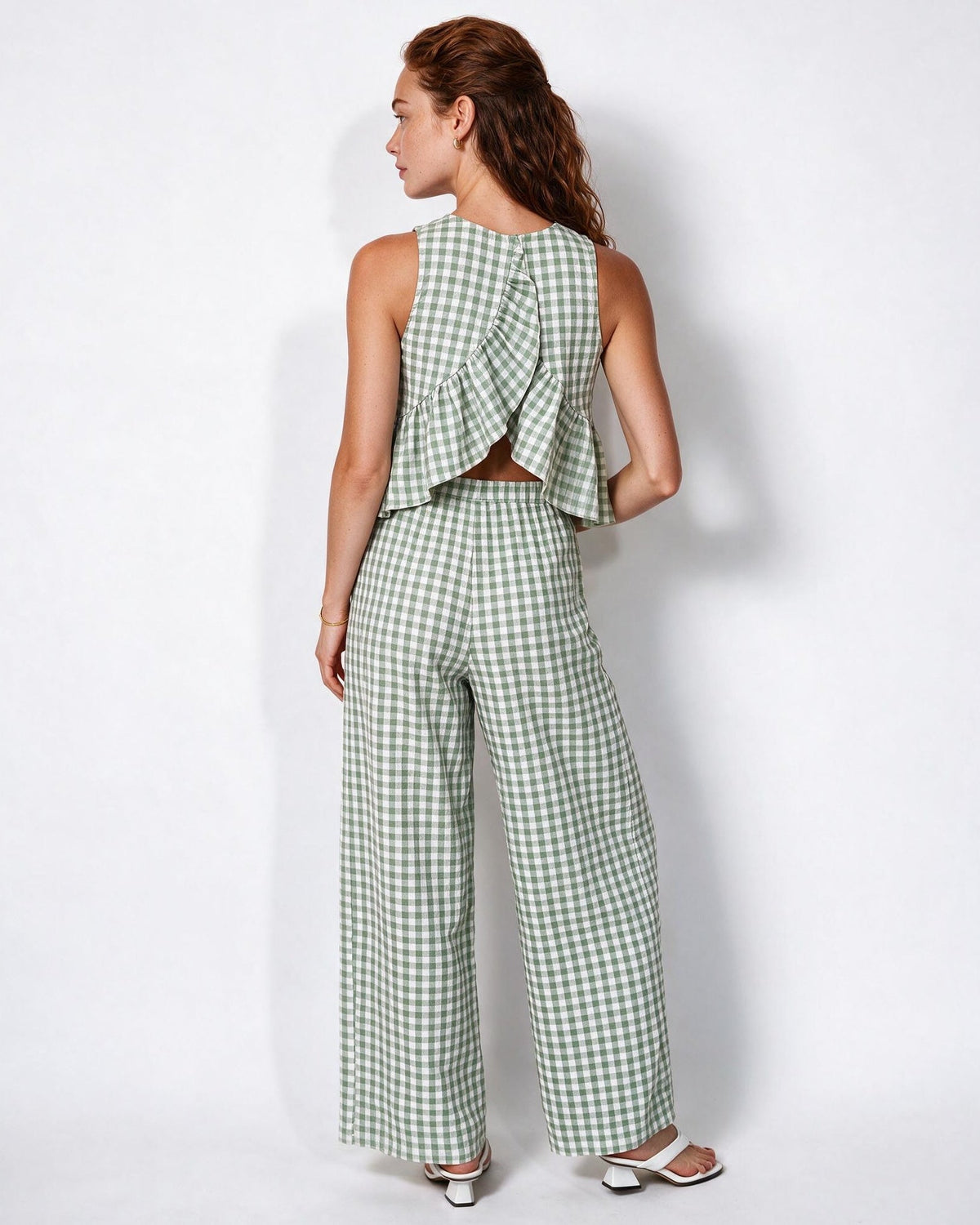 Gingham Peplum Wide-Leg Co-ord