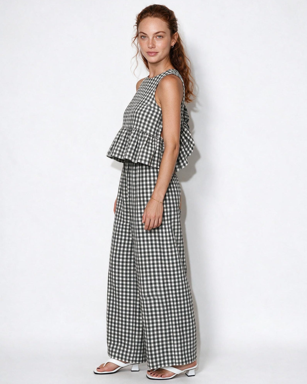 Gingham Peplum Wide-Leg Co-ord
