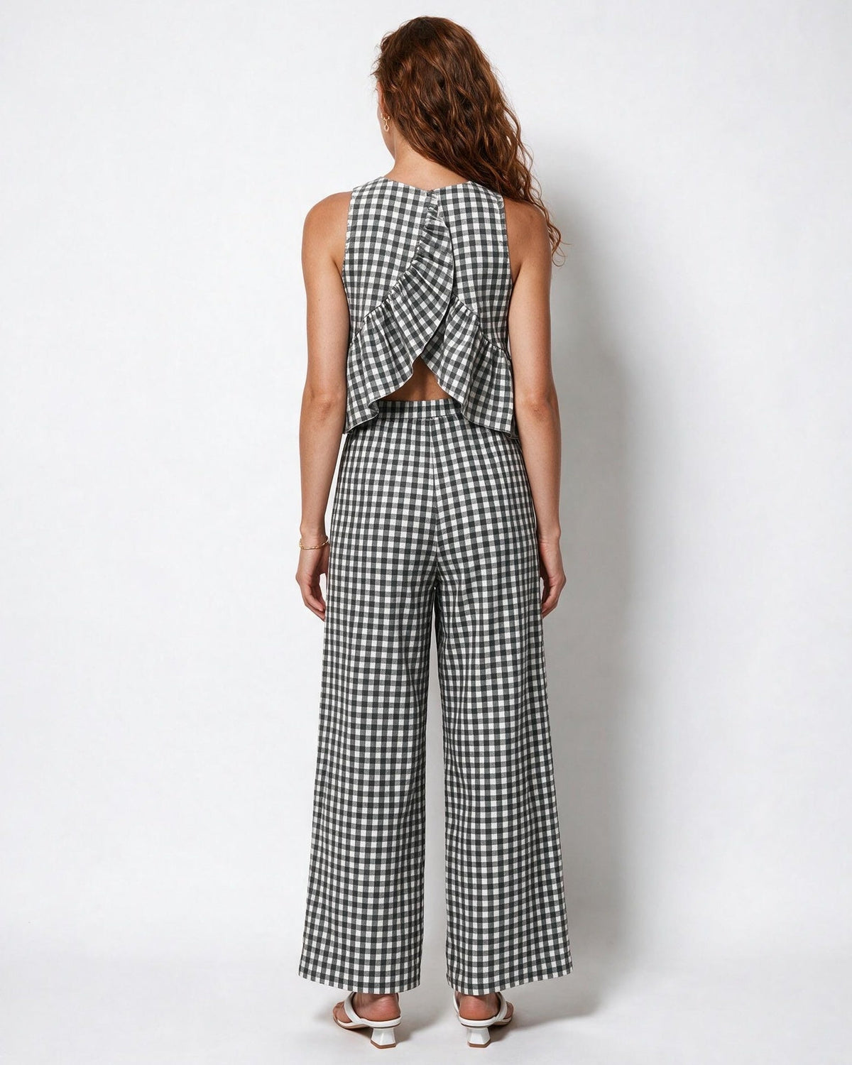 Gingham Peplum Wide-Leg Co-ord