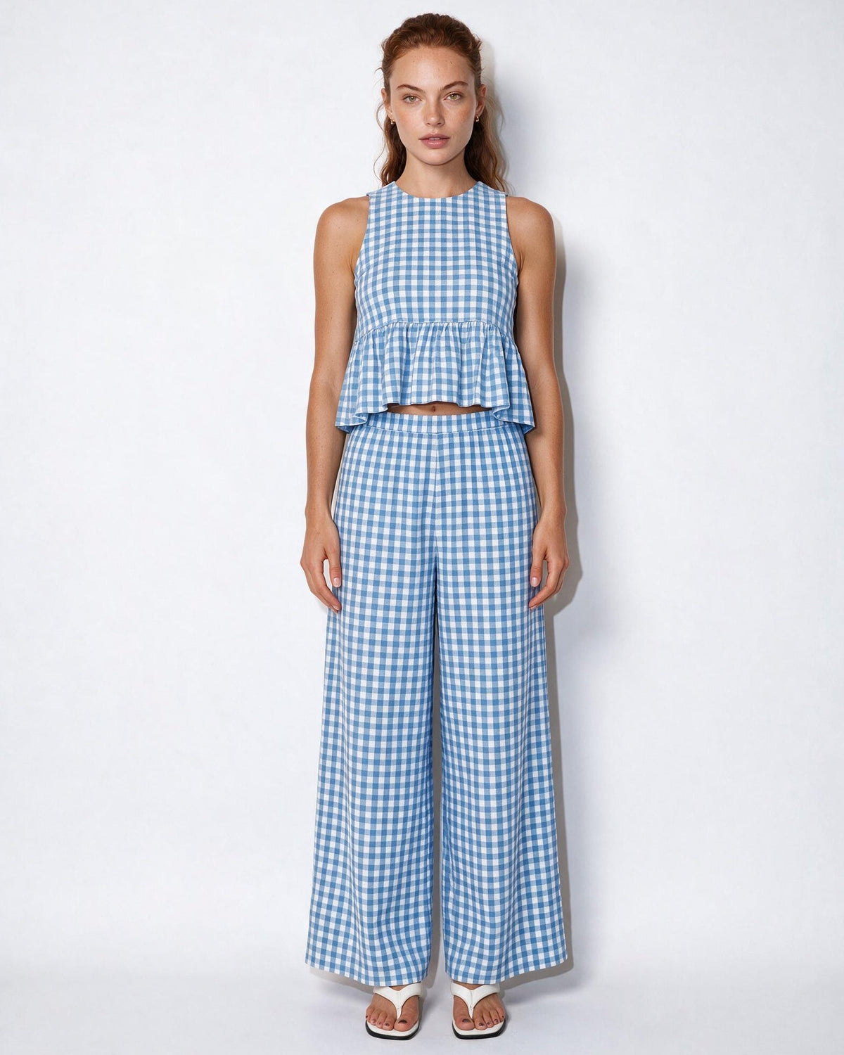 Gingham Peplum Wide-Leg Co-ord