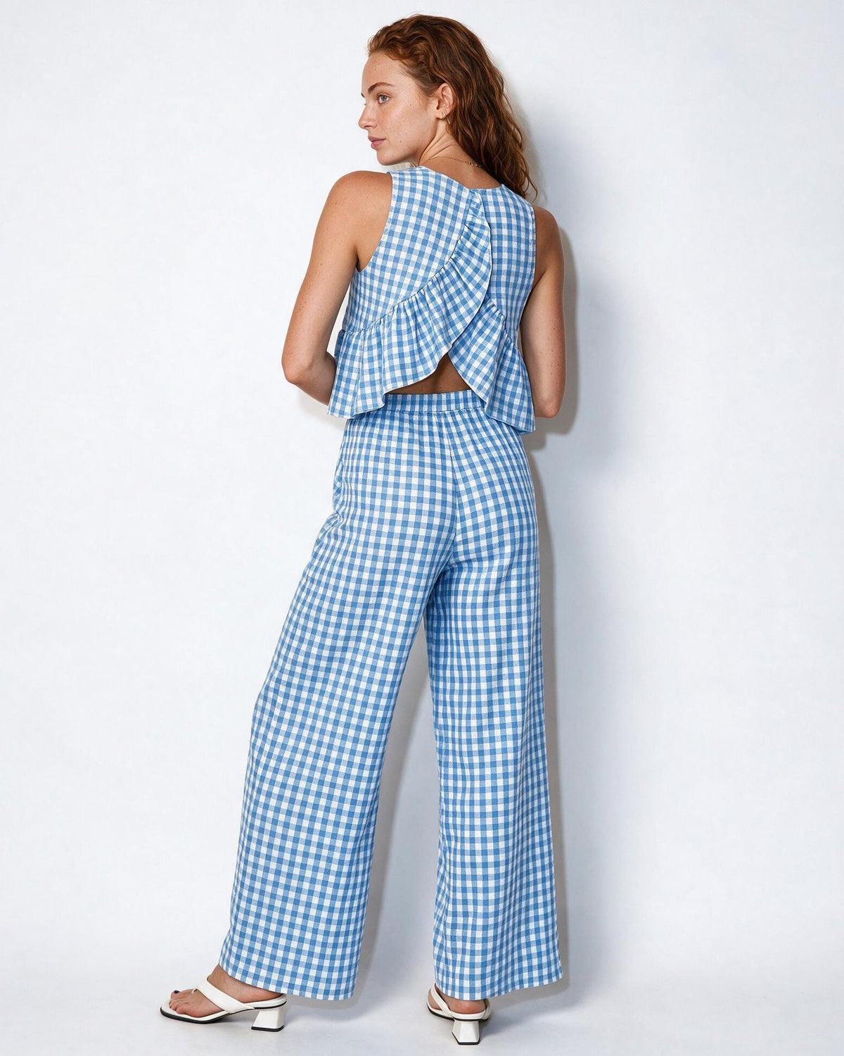 Gingham Peplum Wide-Leg Co-ord