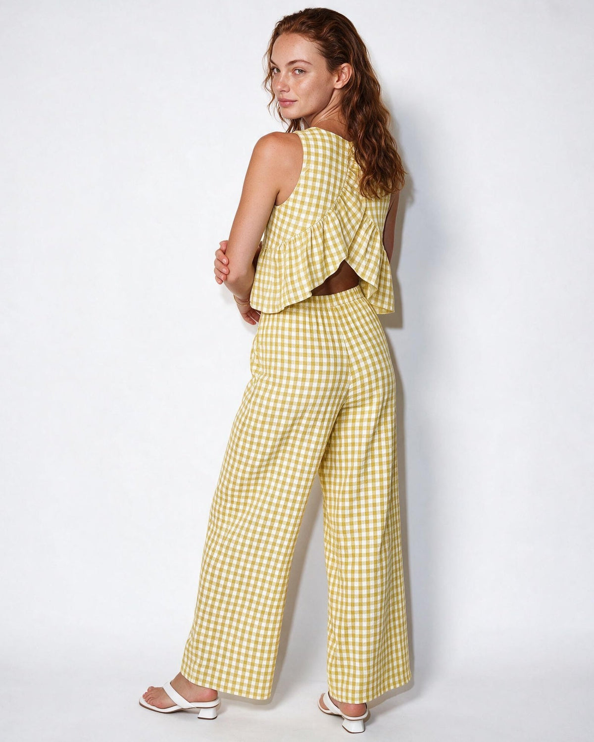 Gingham Peplum Wide-Leg Co-ord