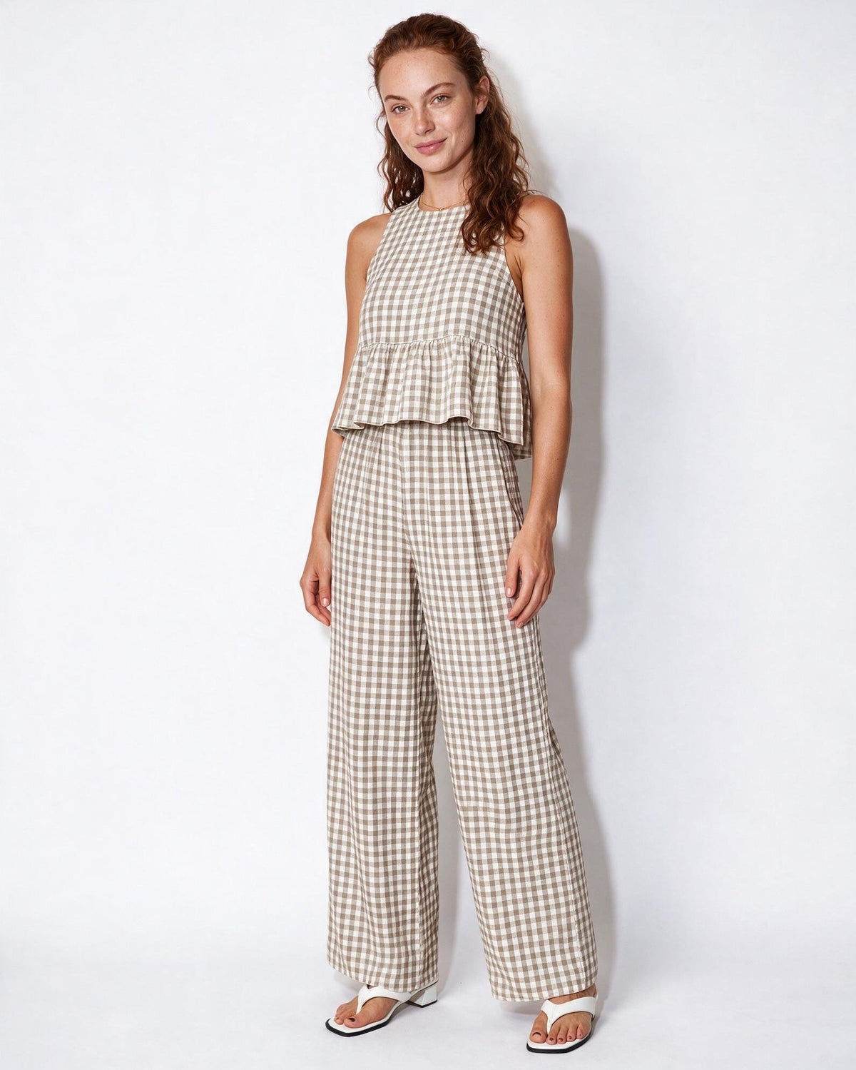 Gingham Peplum Wide-Leg Co-ord