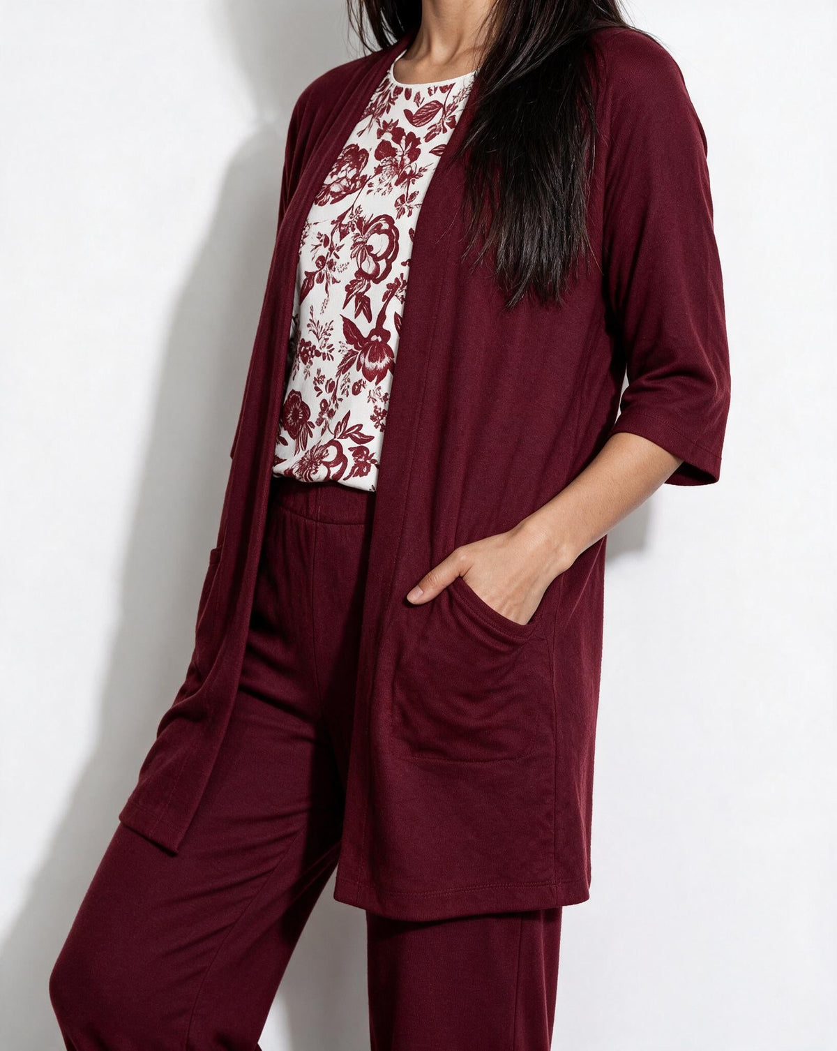 Botanical Print Longline Kimono Co-ord