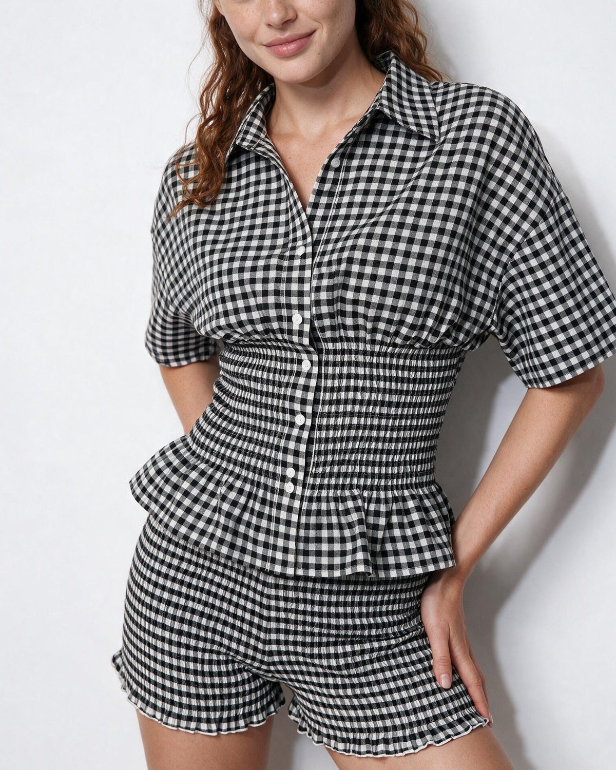 Gingham Smocked Peplum Co-ord
