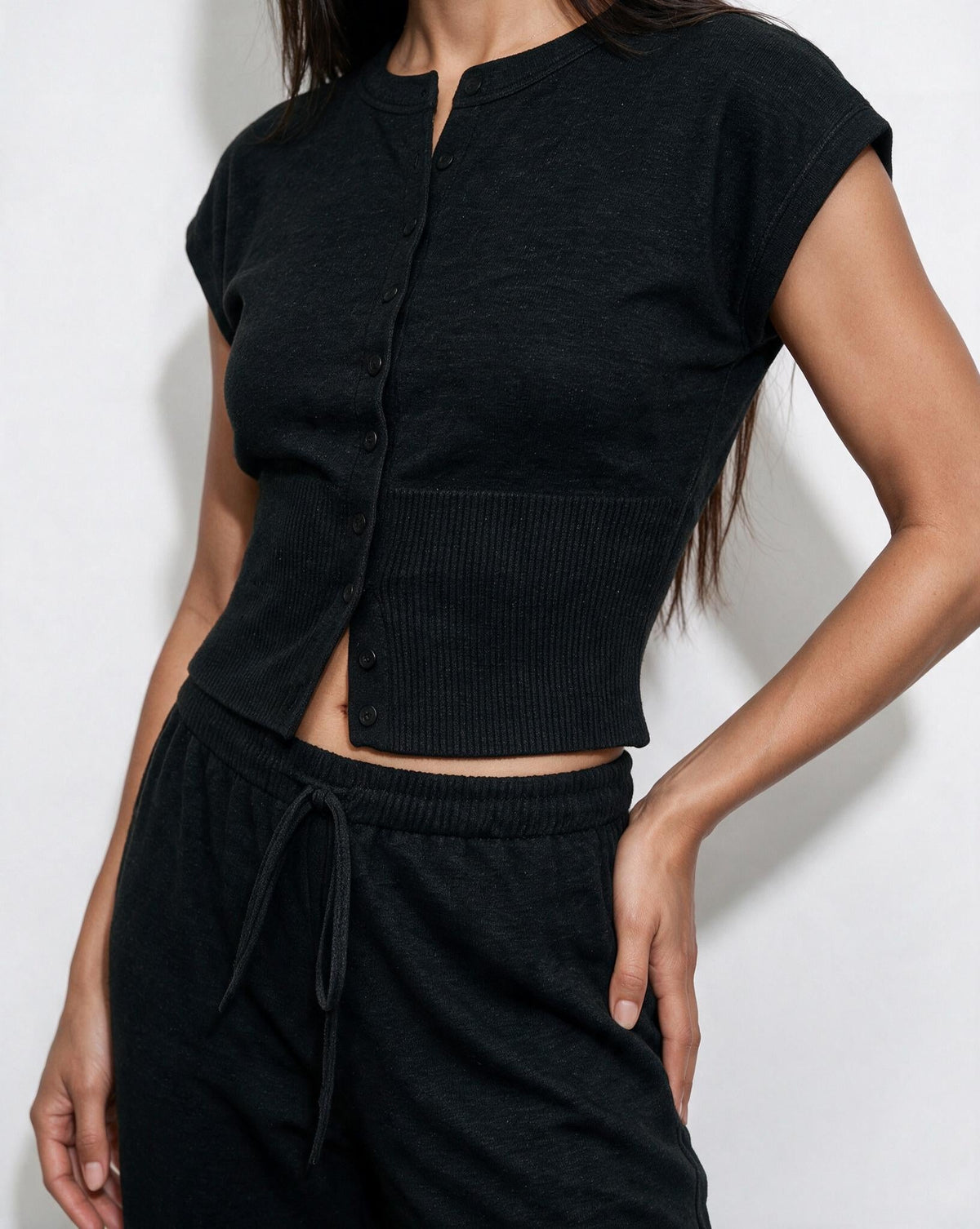 Knit Button-Front Wide-Leg Loungewear