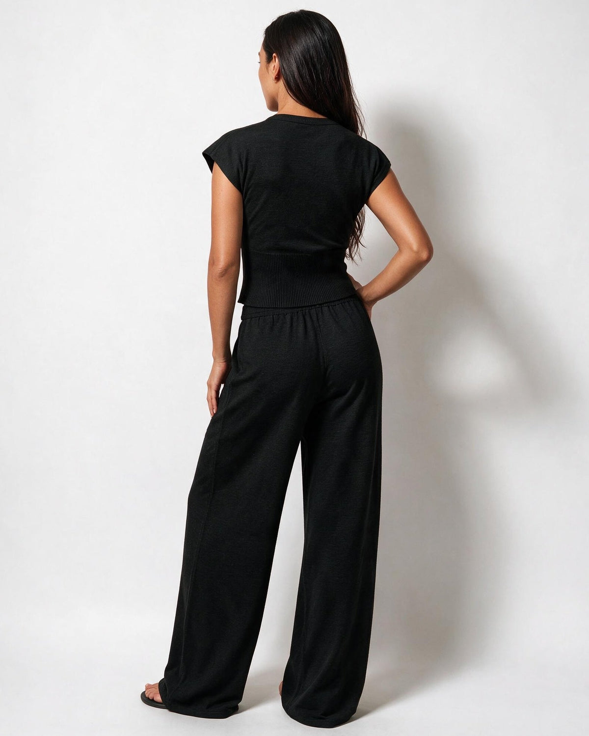 Knit Button-Front Wide-Leg Loungewear