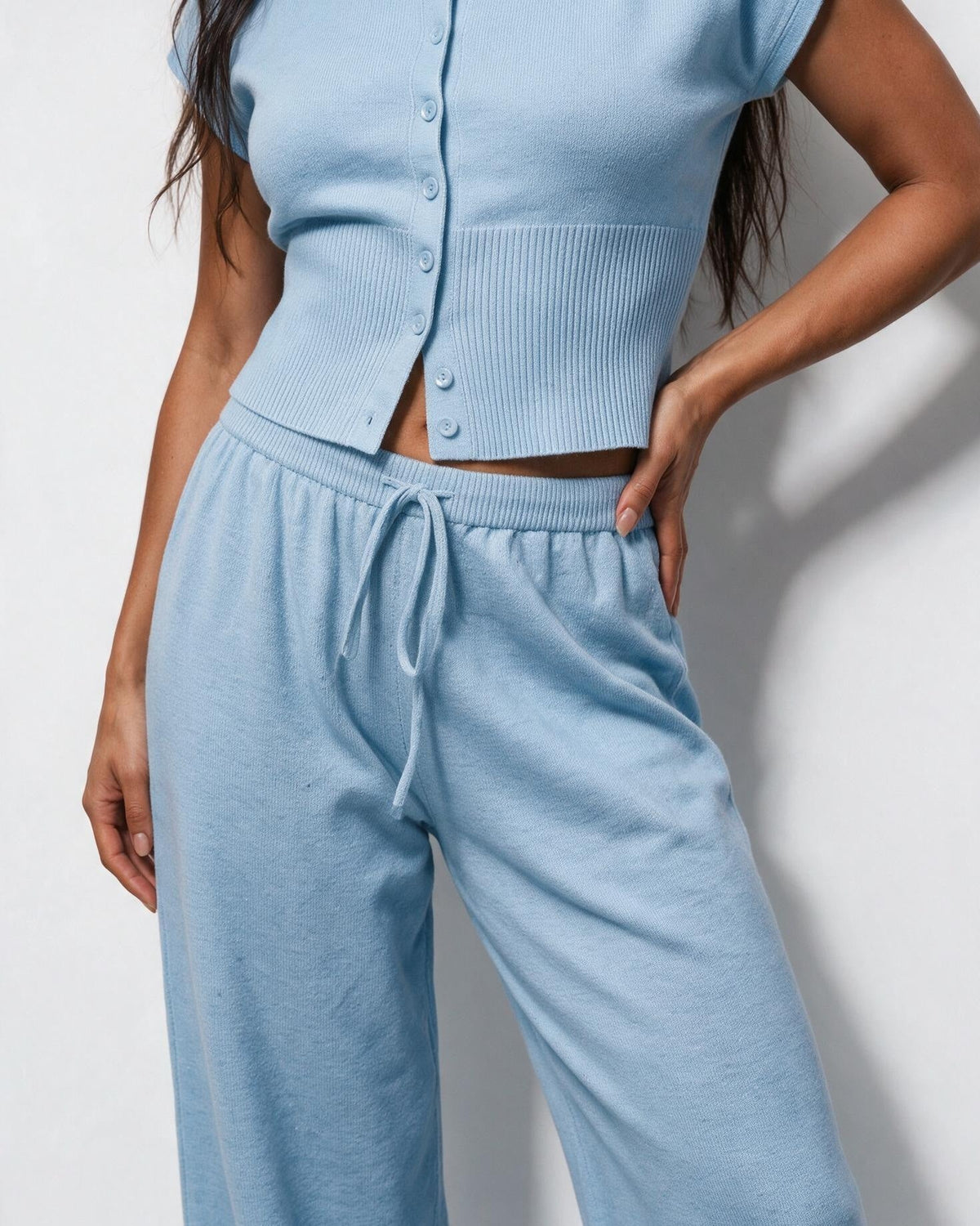 Knit Button-Front Wide-Leg Loungewear