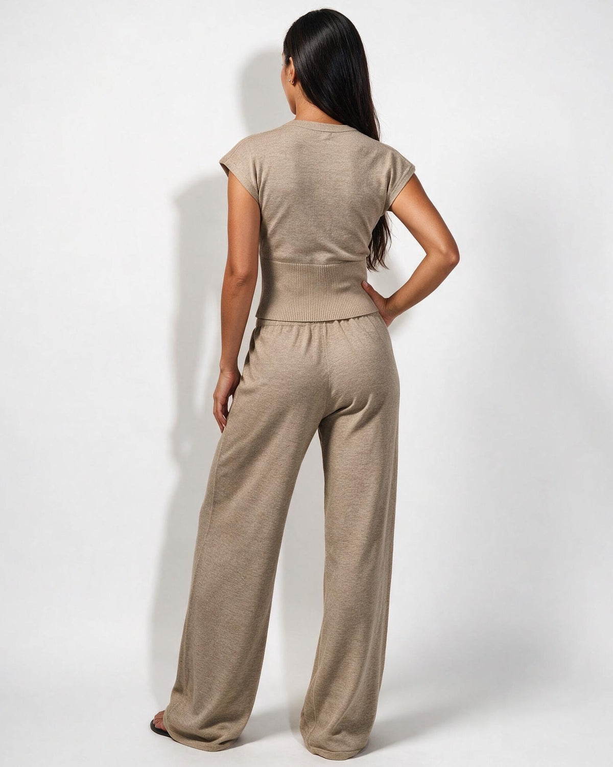 Knit Button-Front Wide-Leg Loungewear