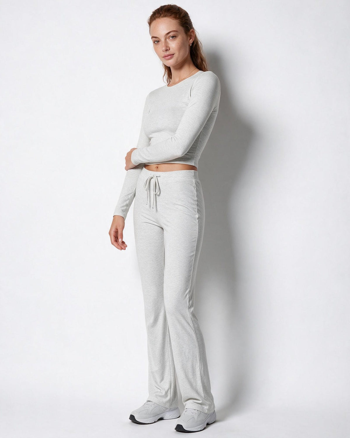 Cropped Flared-Leg Tie-Waist Loungewear