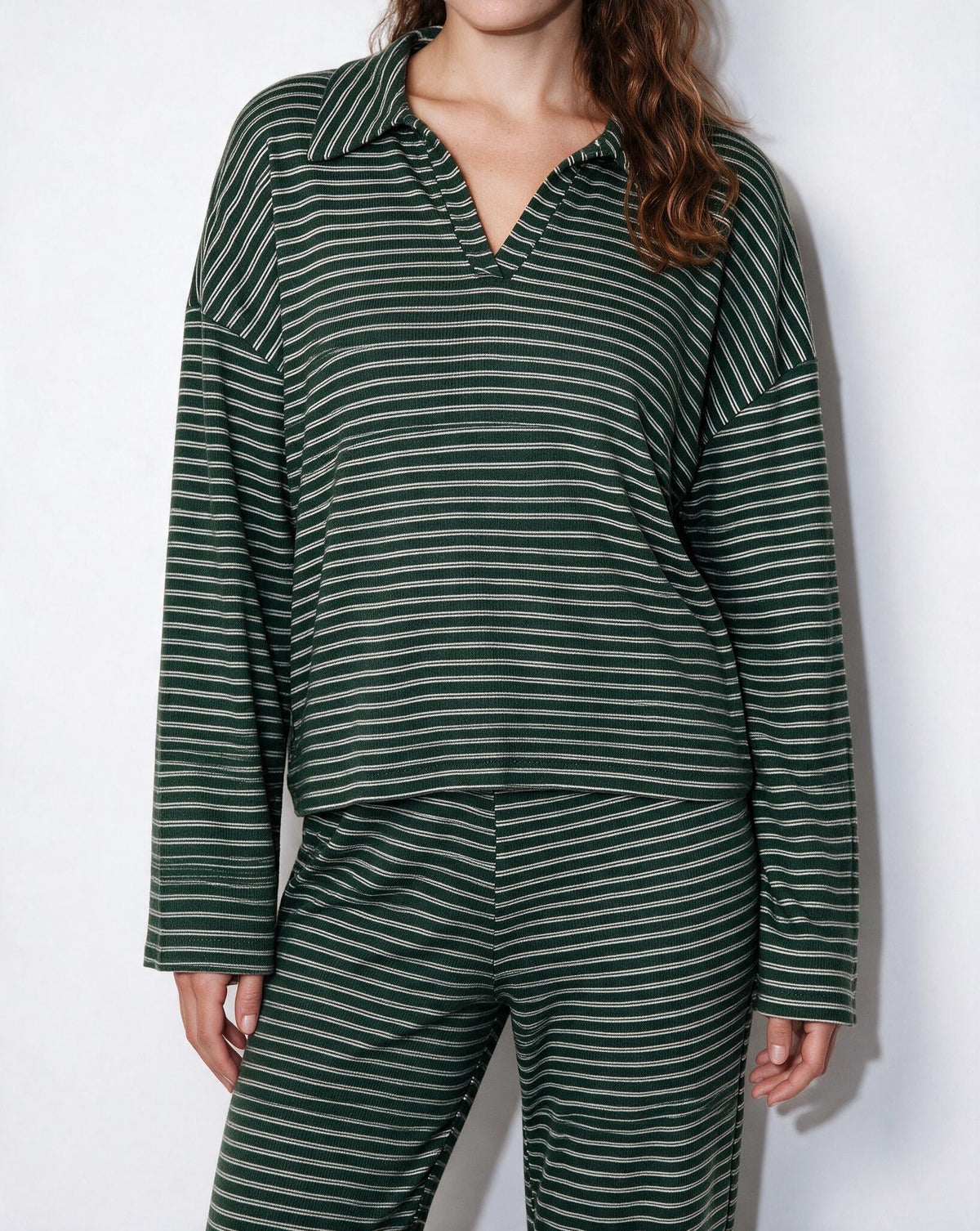 Striped Polo Collar Lounge Set