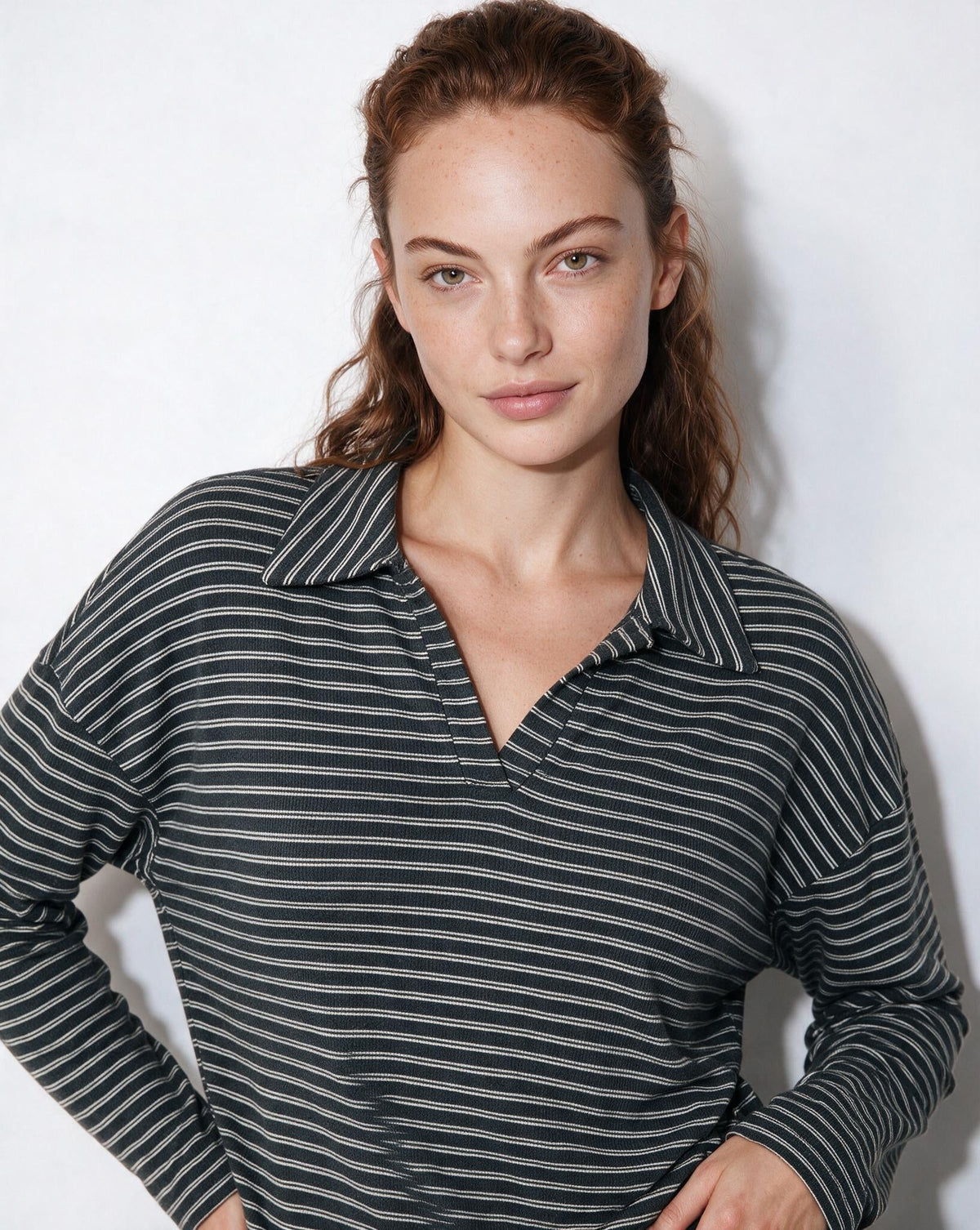 Striped Polo Collar Lounge Set