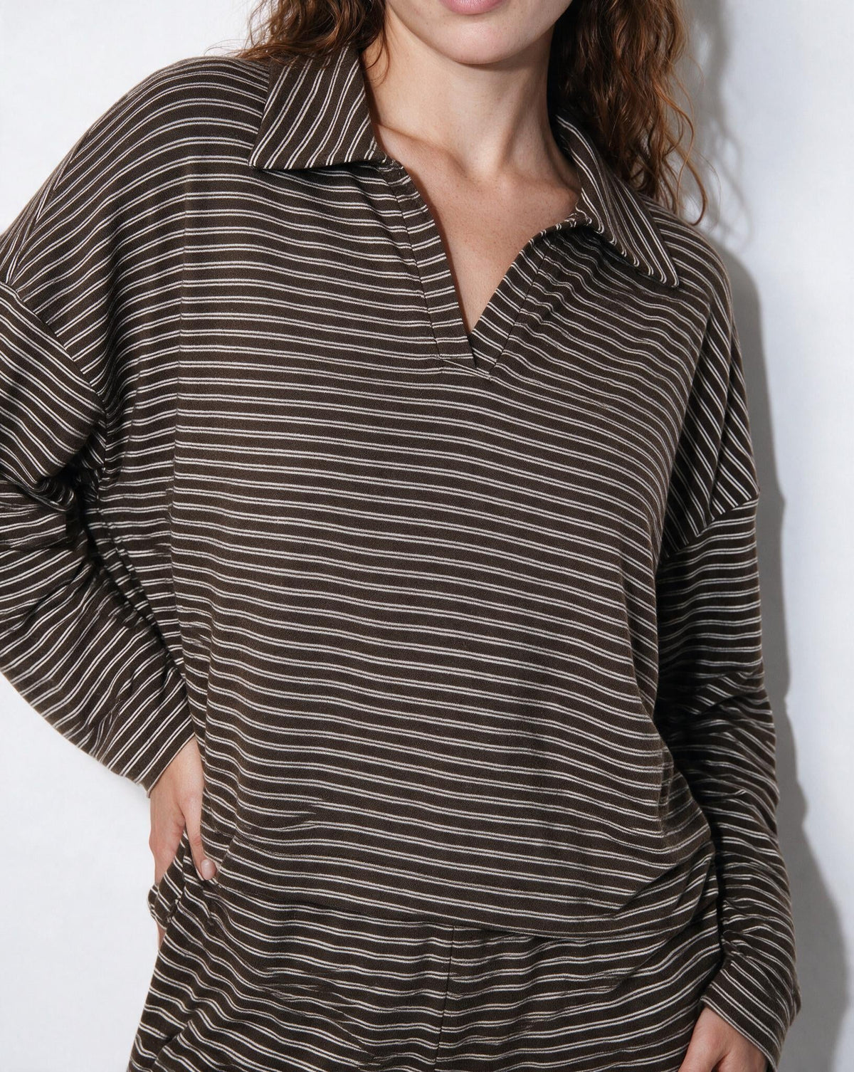 Striped Polo Collar Lounge Set