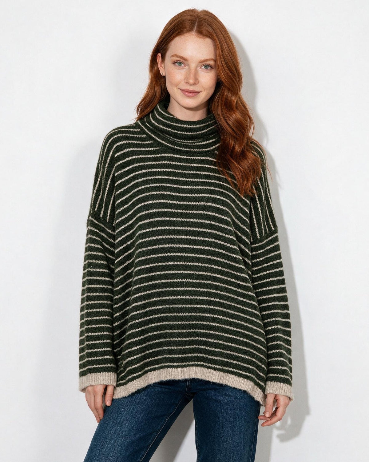 Striped Oversized Turtleneck Jumper