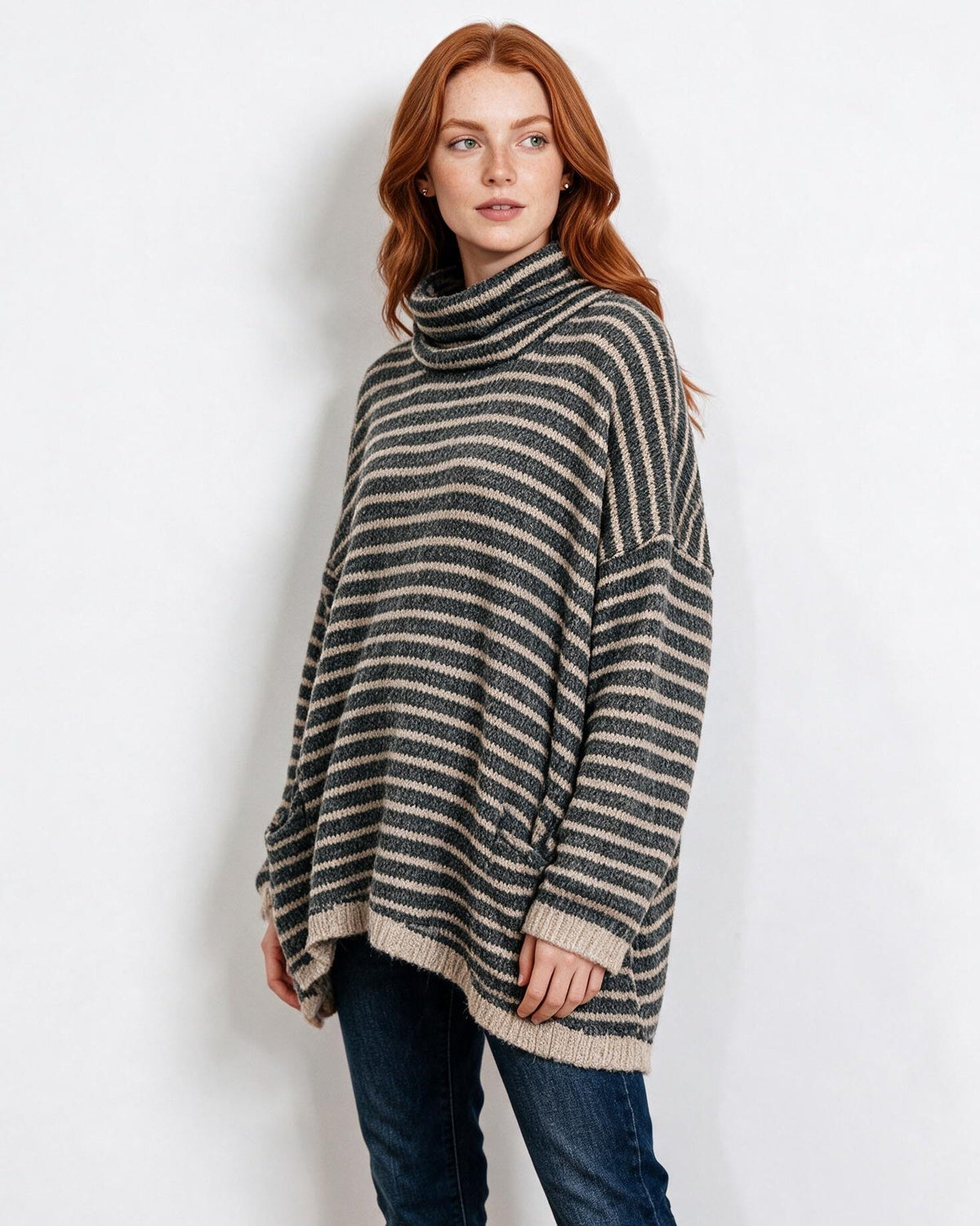 Striped Oversized Turtleneck Jumper