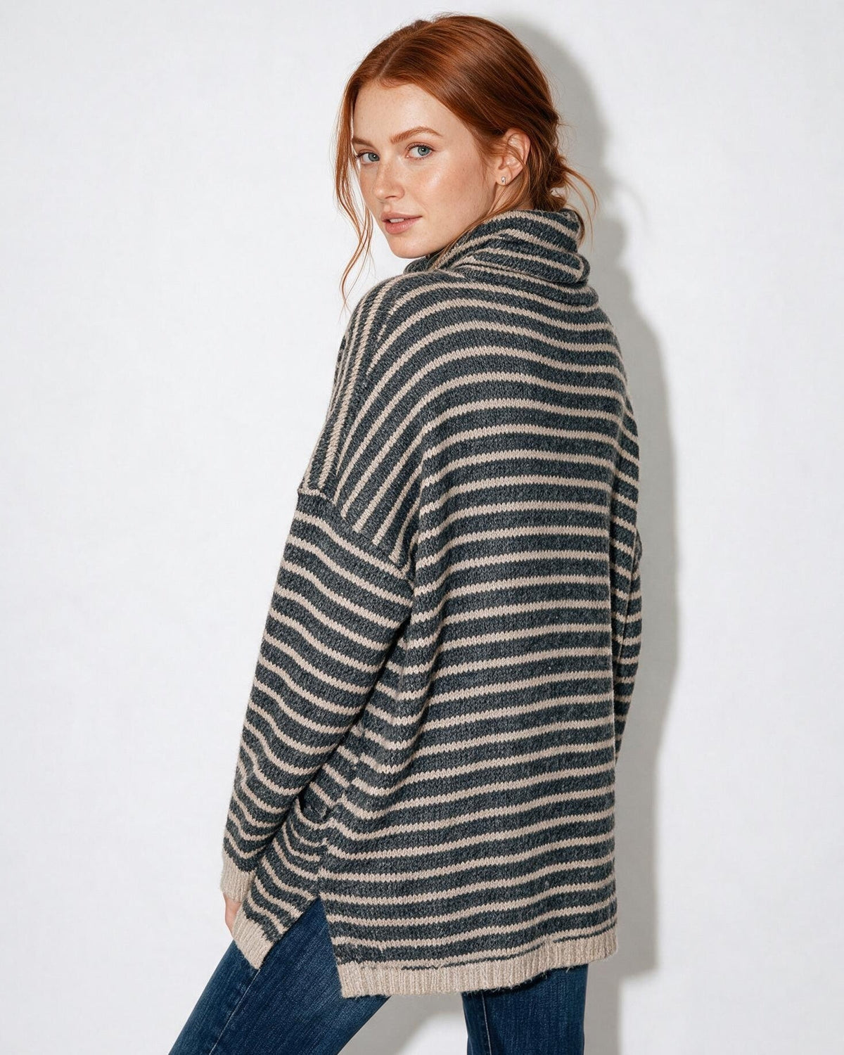 Striped Oversized Turtleneck Jumper