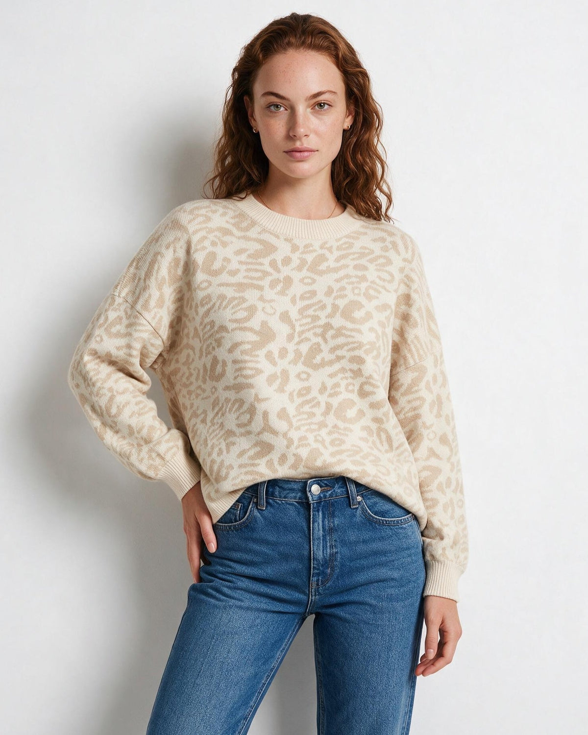 Relaxed Animal Print Crew Neck Jumper