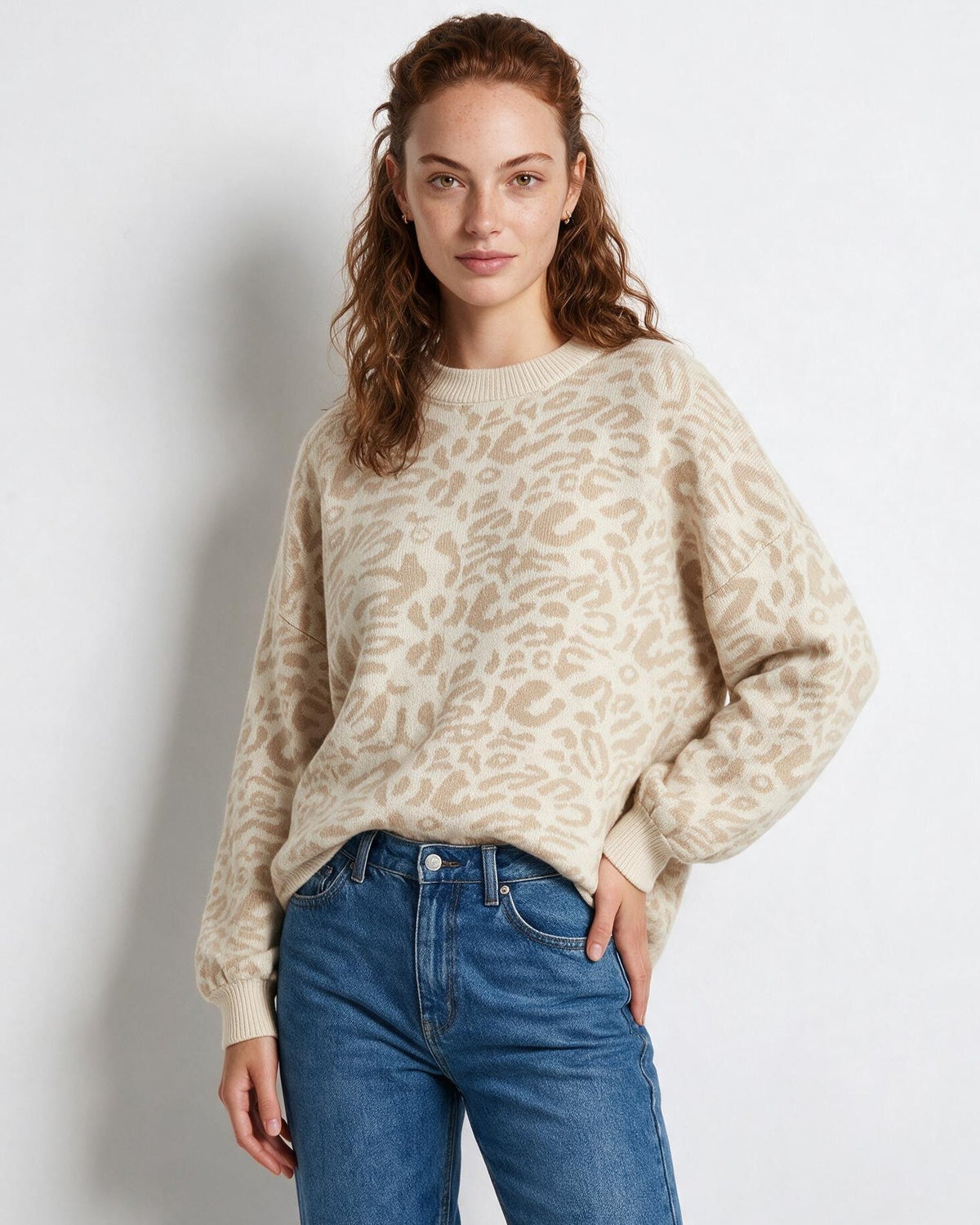 Relaxed Animal Print Crew Neck Jumper