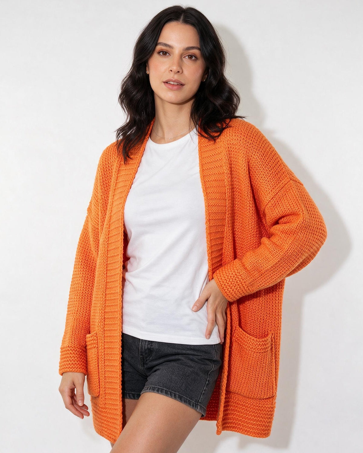 Ribbed Shawl Collar Longline Cardigan