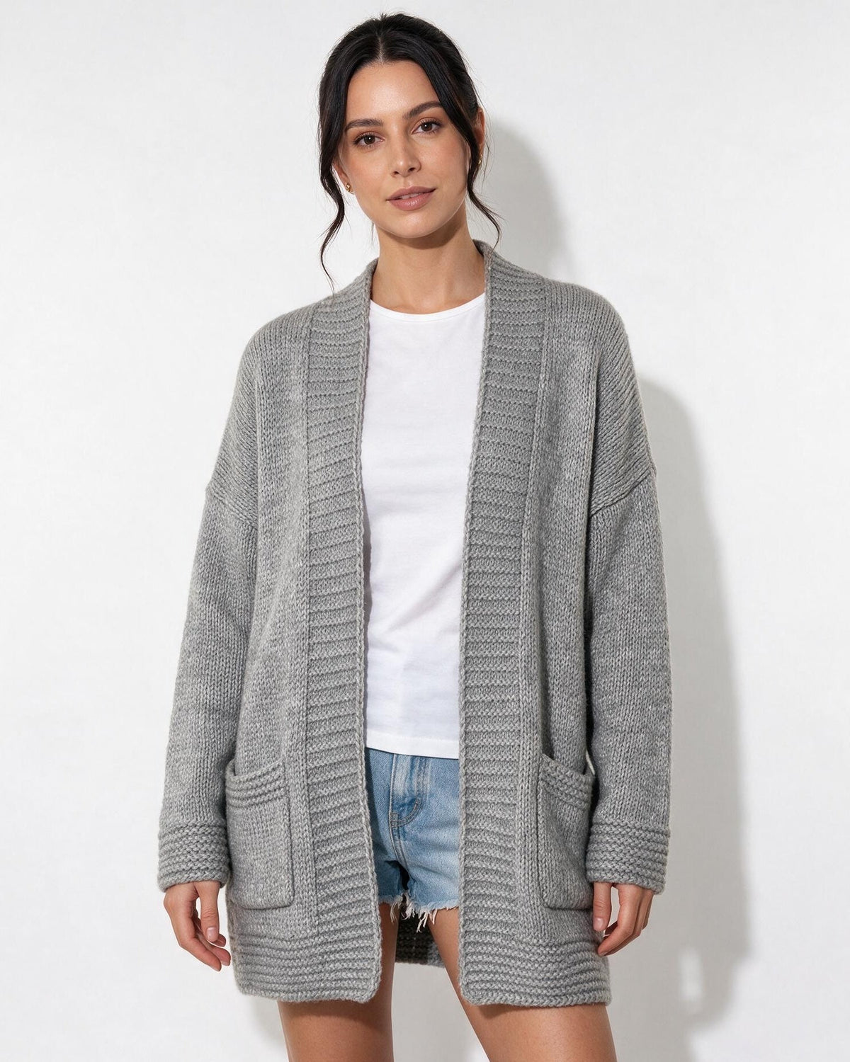 Ribbed Shawl Collar Longline Cardigan