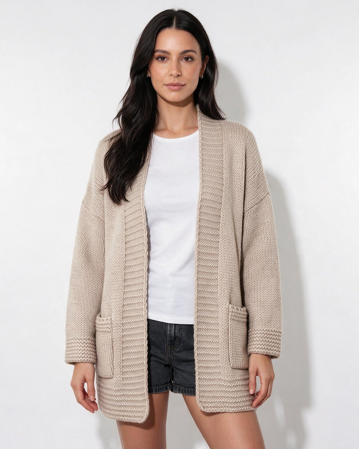 Ribbed Shawl Collar Longline Cardigan