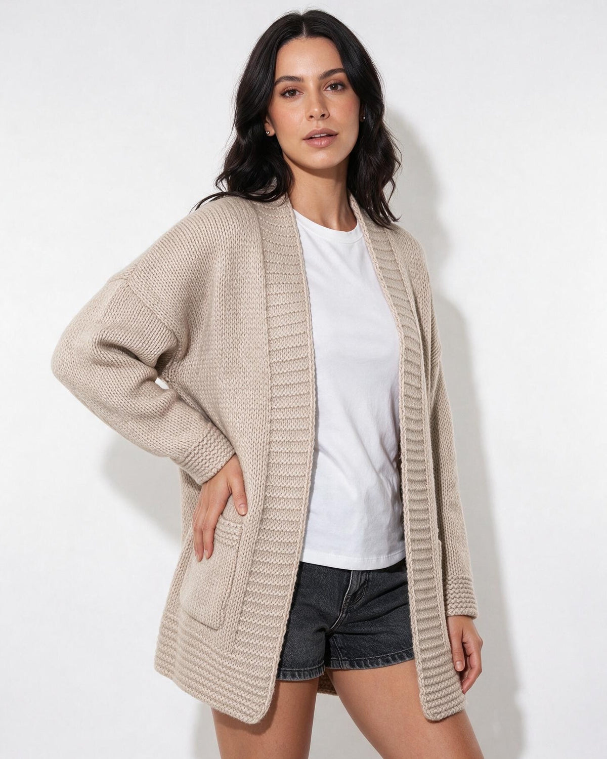 Ribbed Shawl Collar Longline Cardigan